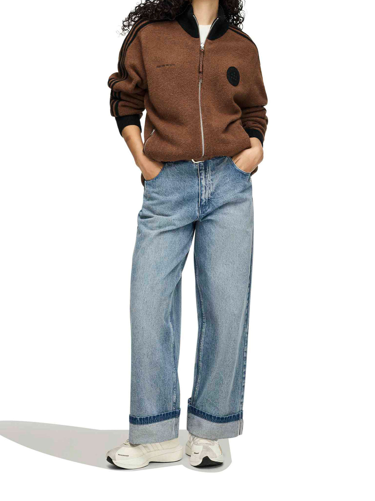 Model styling Adidas x Song for the Mute ADI008 Knit Jacket with denim