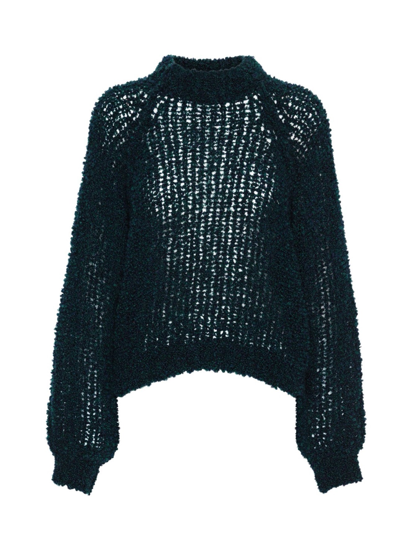 Henrik Vibskov Amphi Sweat in Amphi Dark crafted from an open-knit alpaca and wool blend with a mock neck.