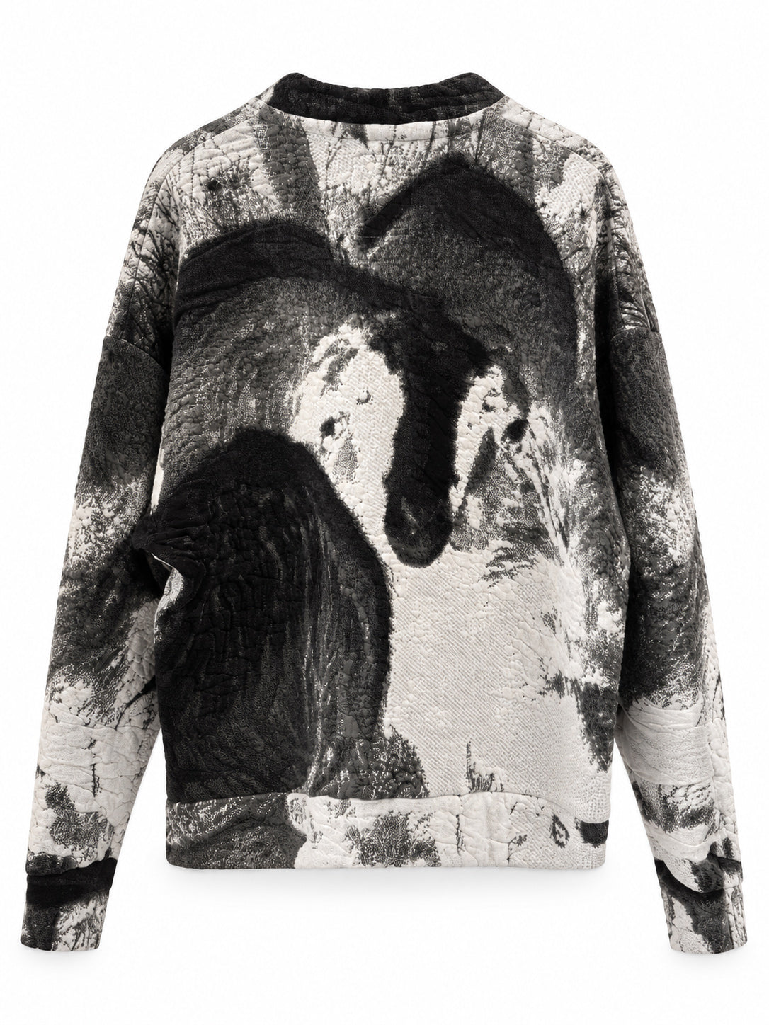 Anntian Sweater Unisex Knitted Sheeps, back product view showing the continuation of the textured sheep motif across the body and sleeves.