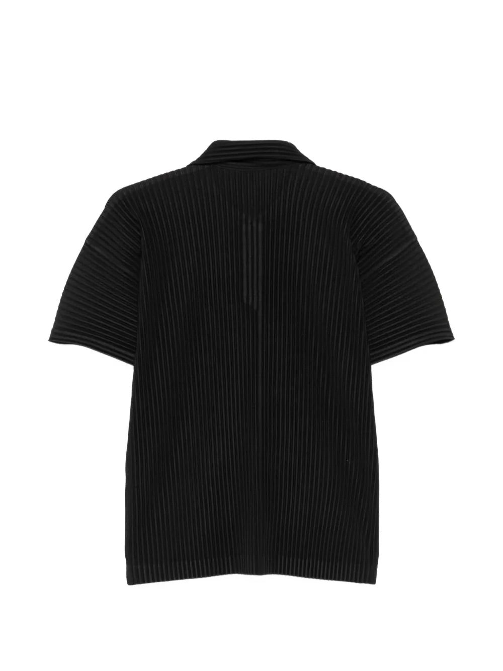 Homme Plissé Issey Miyake Basic Polo Shirt Black - back view showing pleated construction and straight hem