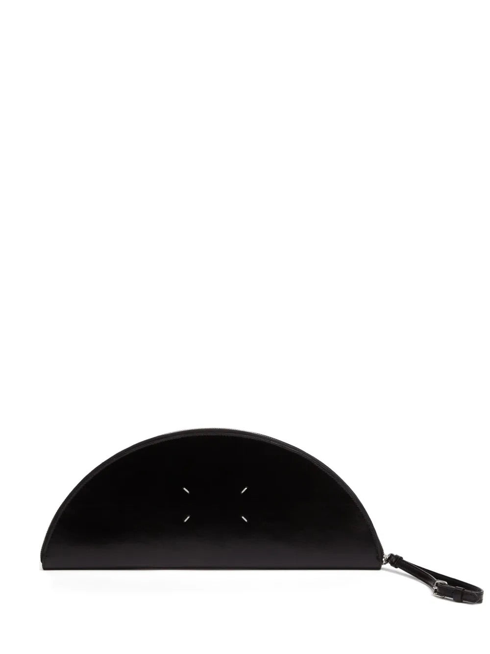Back packshot of the Maison Margiela Big Halfmoon Pouch in Black, highlighting the smooth leather surface, minimalist design, and clean unisex profile.