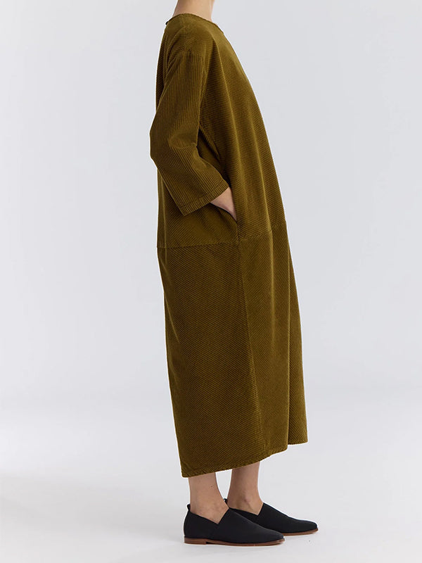 Black Crane - Corduroy Radient Dress in Olive