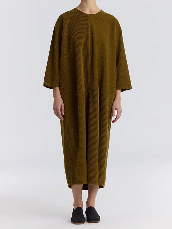 Black Crane - Corduroy Radient Dress in Olive