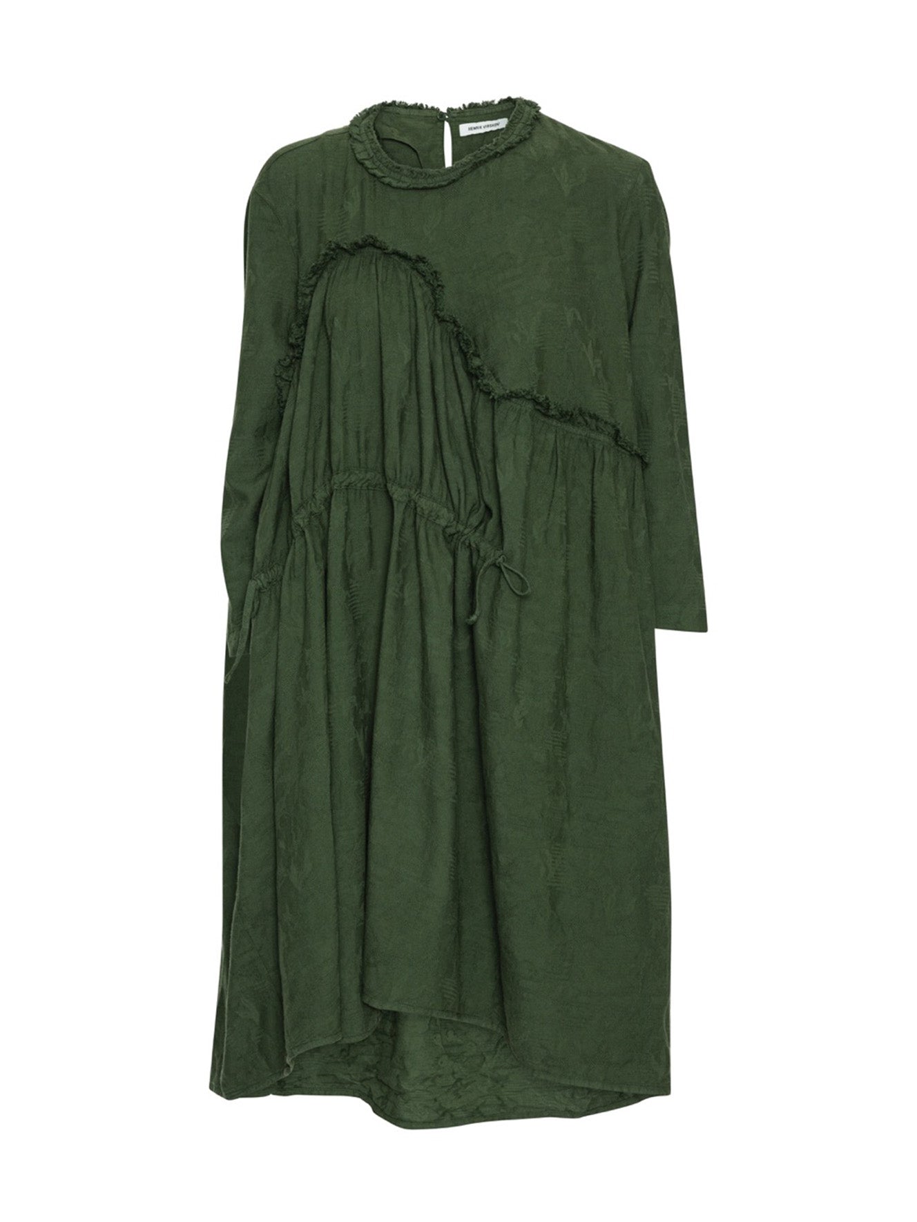 Henrik Vibskov Bon Chalant Dress LS in Bottle Green crafted from 100% organic cotton with gathered details and an asymmetric hem.