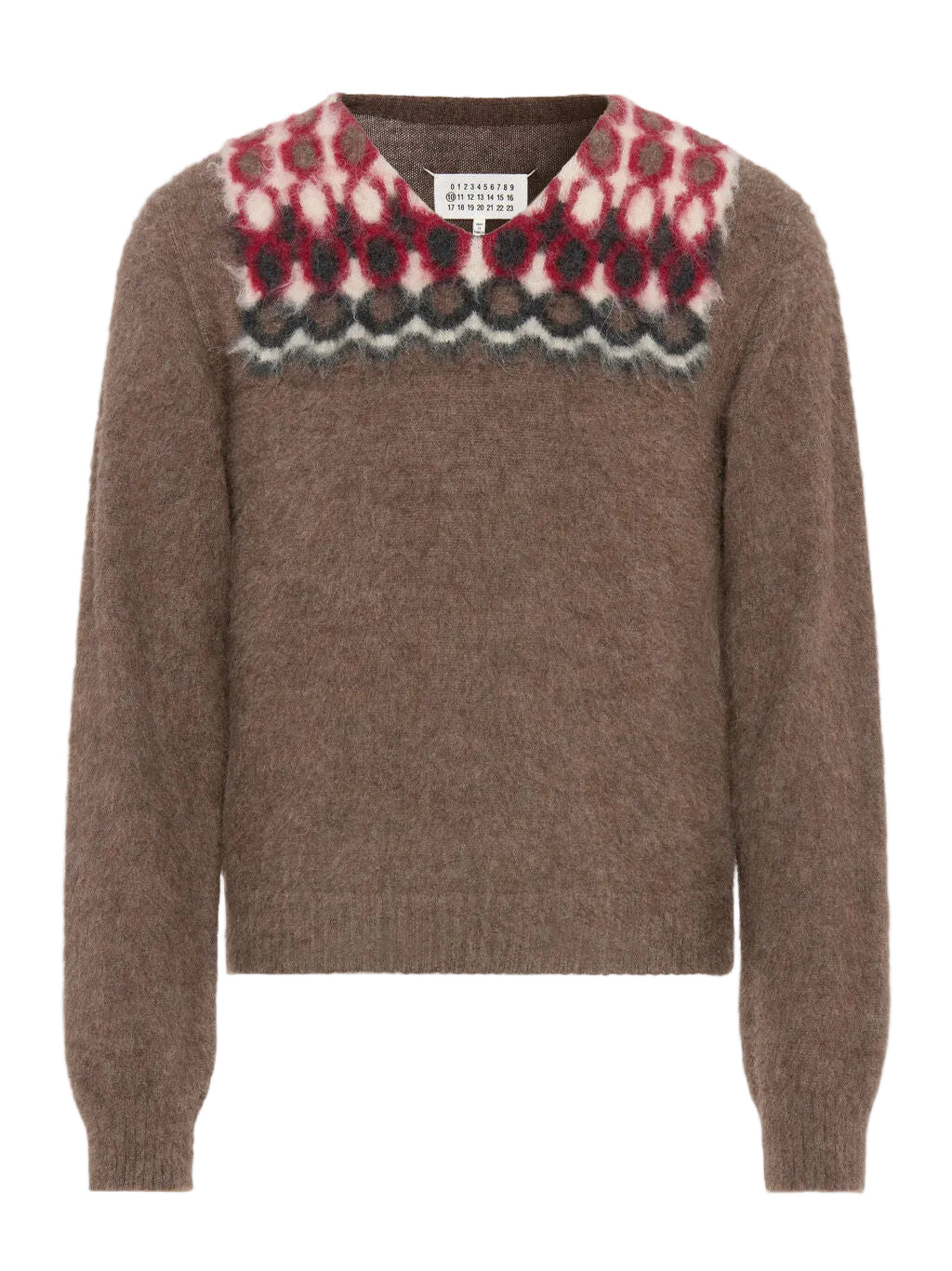 Maison Margiela Brushed Pullover in Brown/Charcoal/Ecru/Dark Red front view
