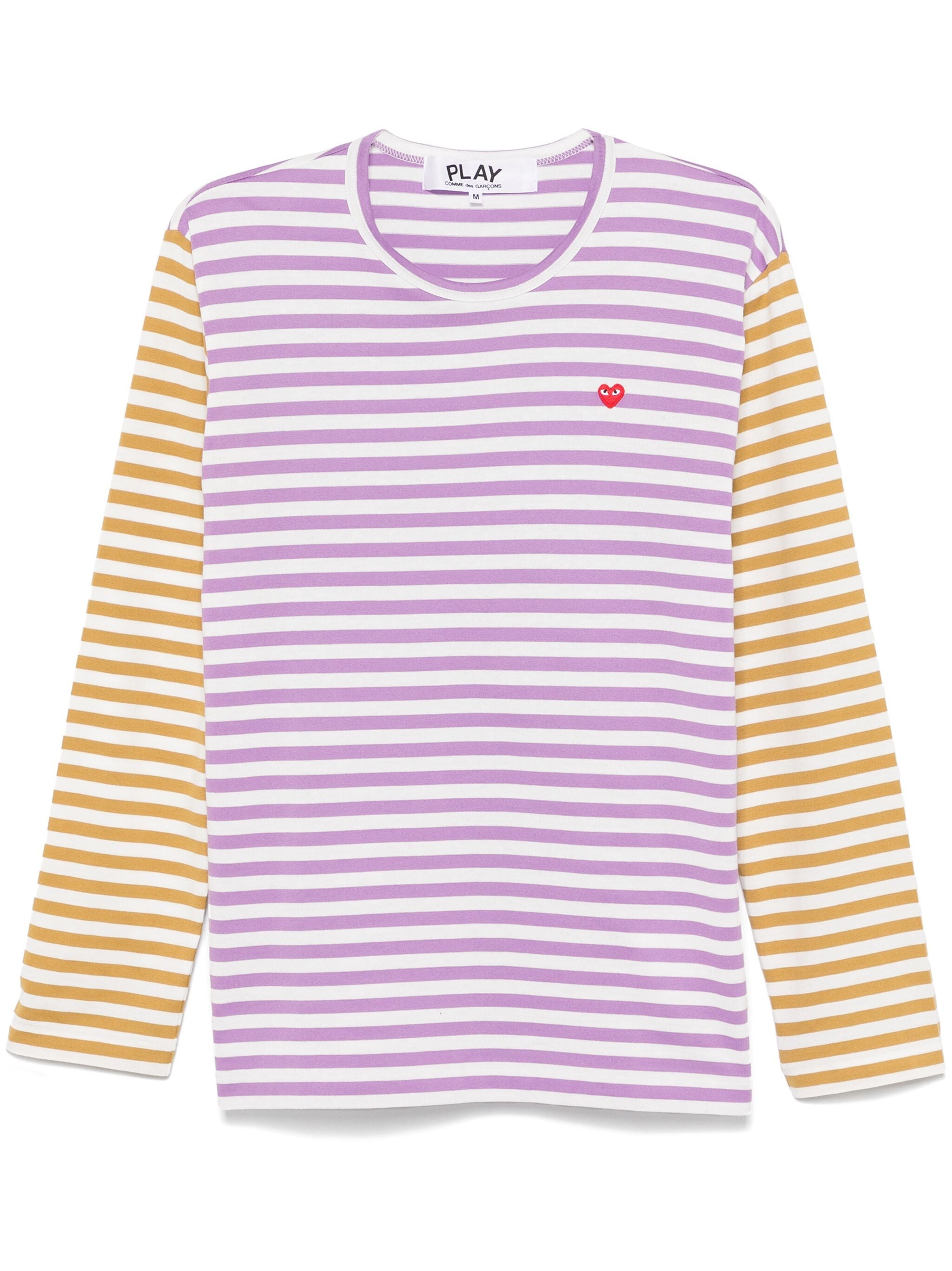 Unisex Long Sleeves Tee Bi-Colour Striped in Purple/Olive from Comme des Garçons Play