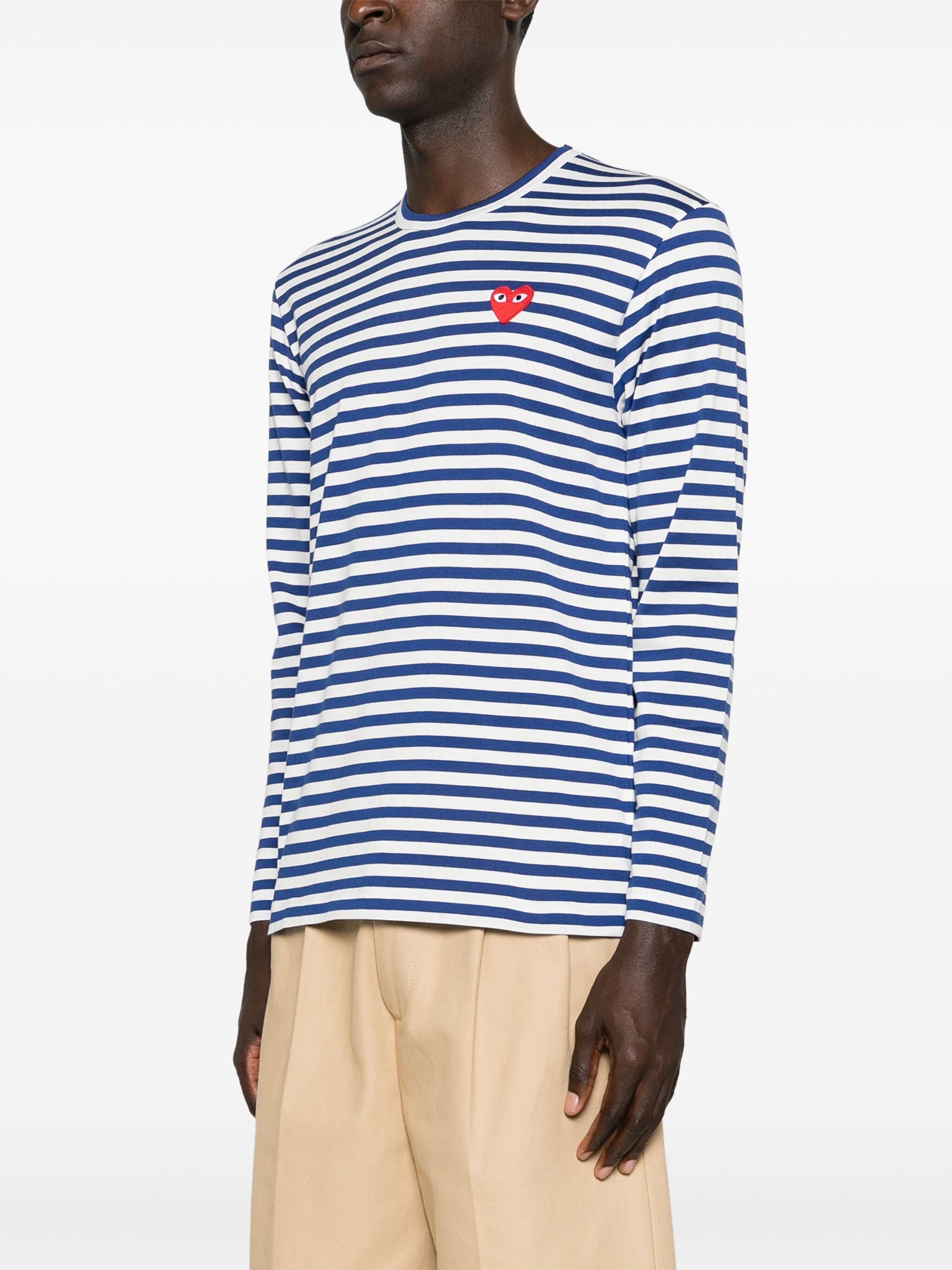Unisex Striped Tee Red Heart in Navy from Comme des Garçons Play