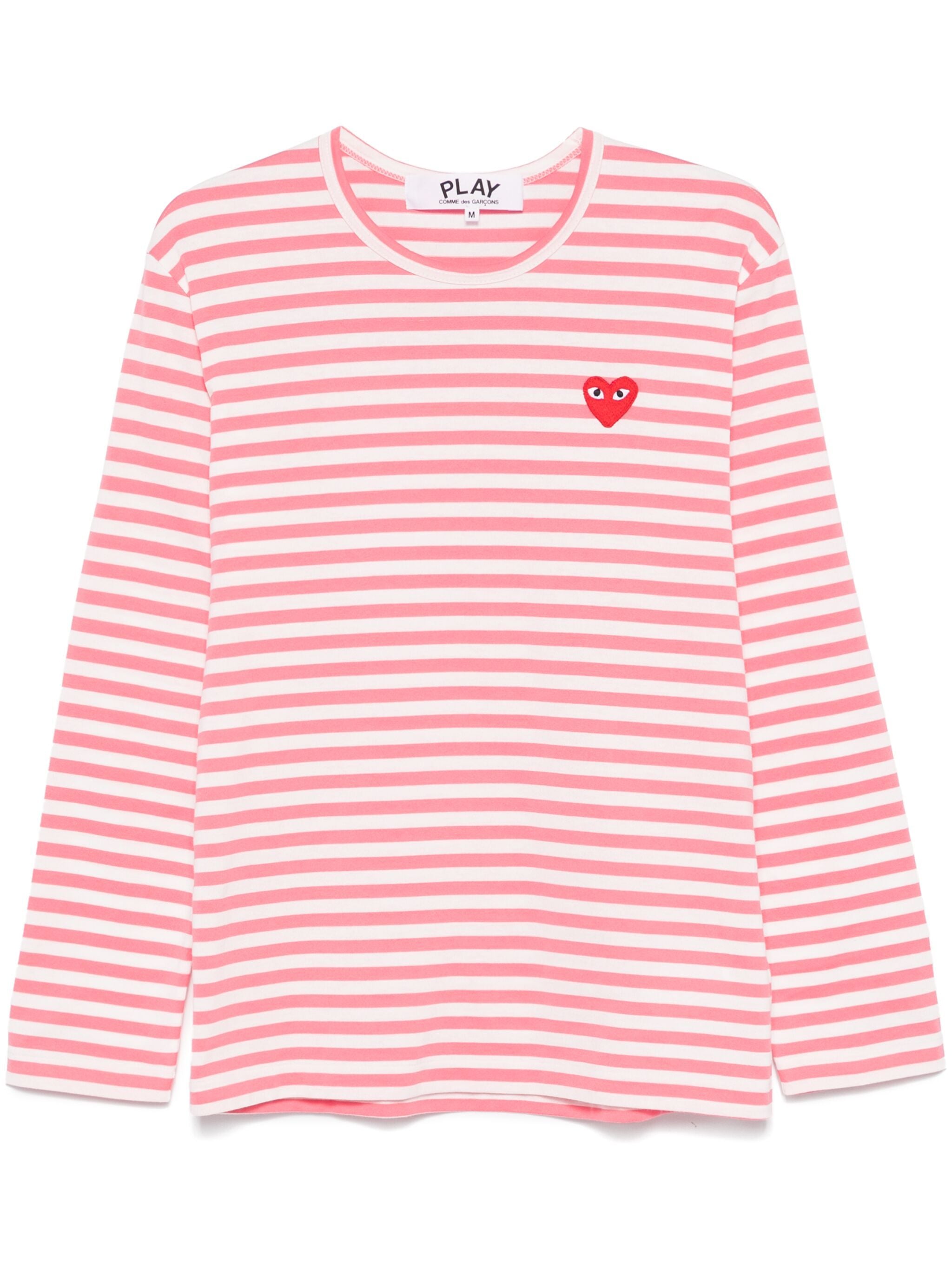 Unisex Striped Tee Red Heart in Pink from Comme des Garçons Play