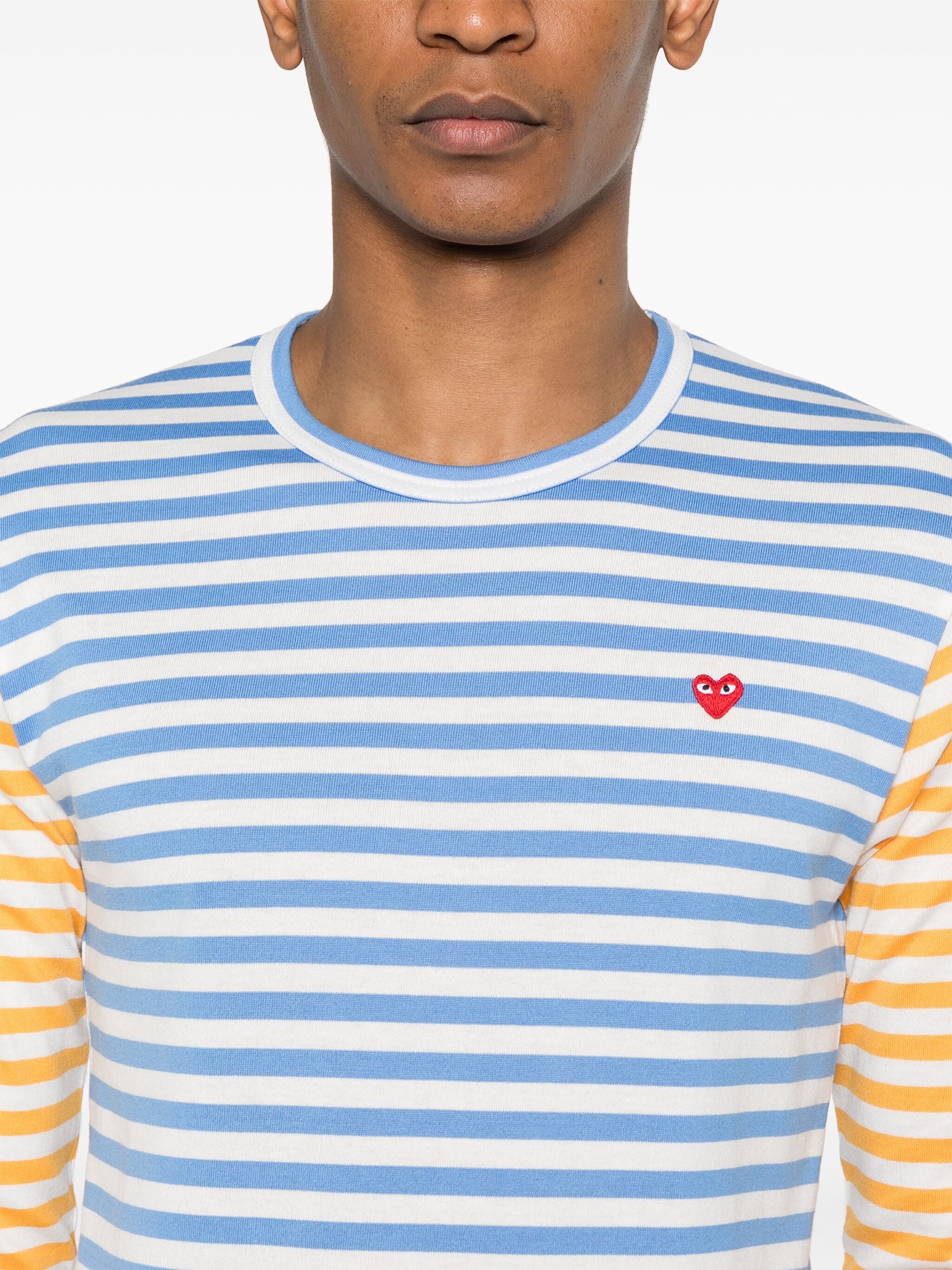 Unisex Long Sleeves Tee Bi-Colour Striped in Blue & Yellow from Comme des Garçons Play