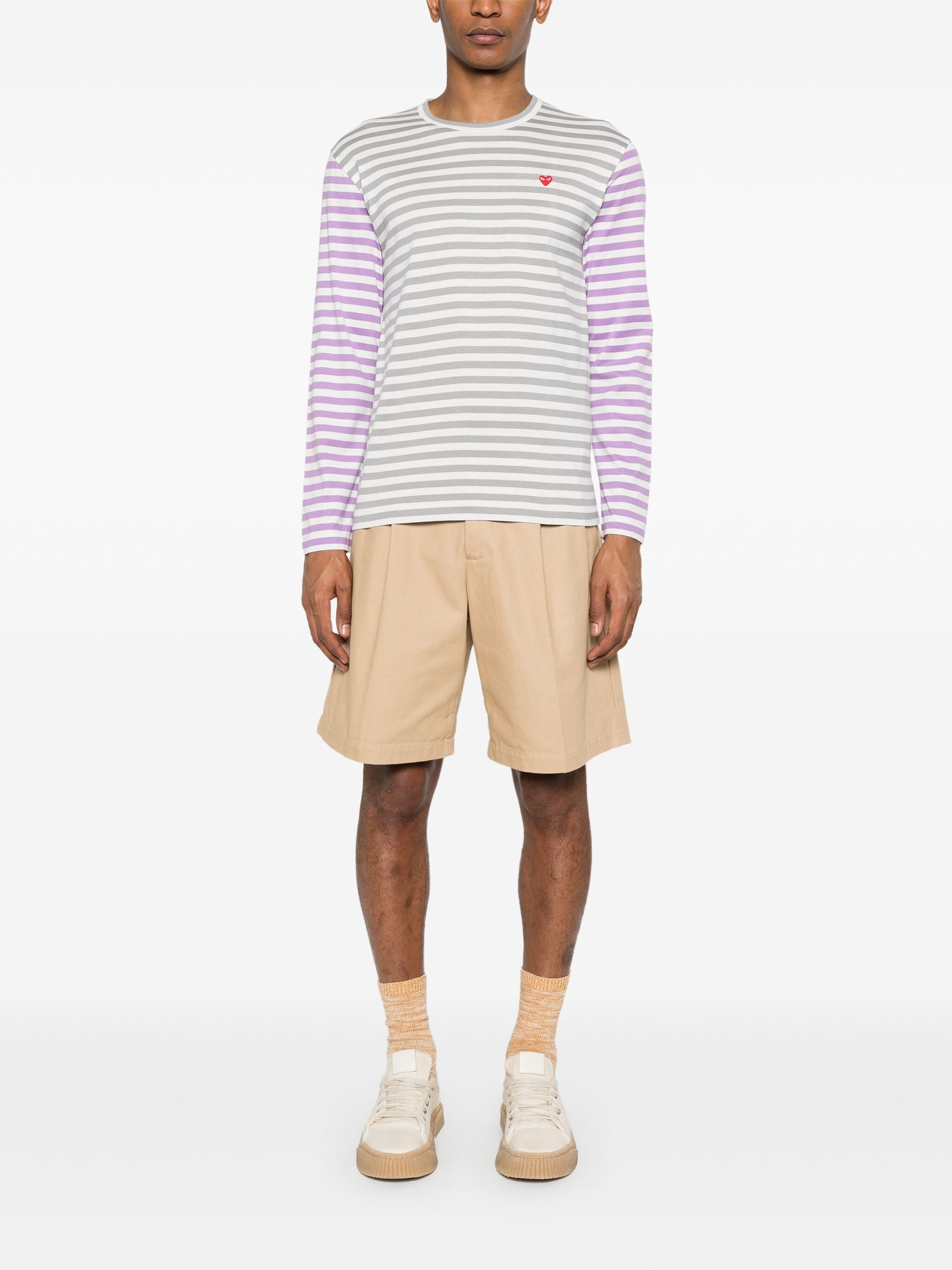 Unisex Long Sleeves Tee Bi-Colour Striped in Grey & Purple from Comme des Garçons Play