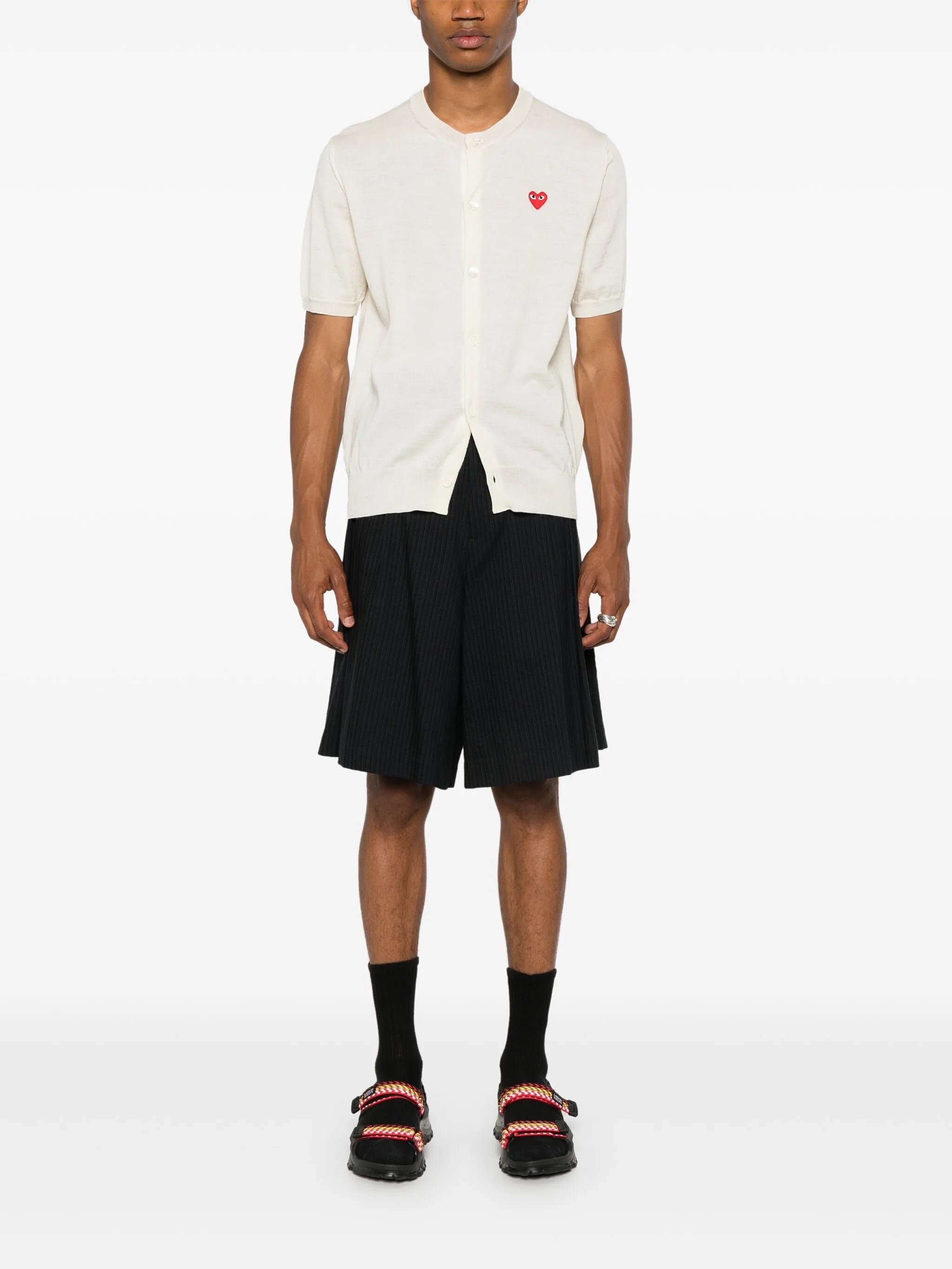 Unisex Round-Neck Cardigan Short-Sleeve in Off White from Comme des Garçons Play
