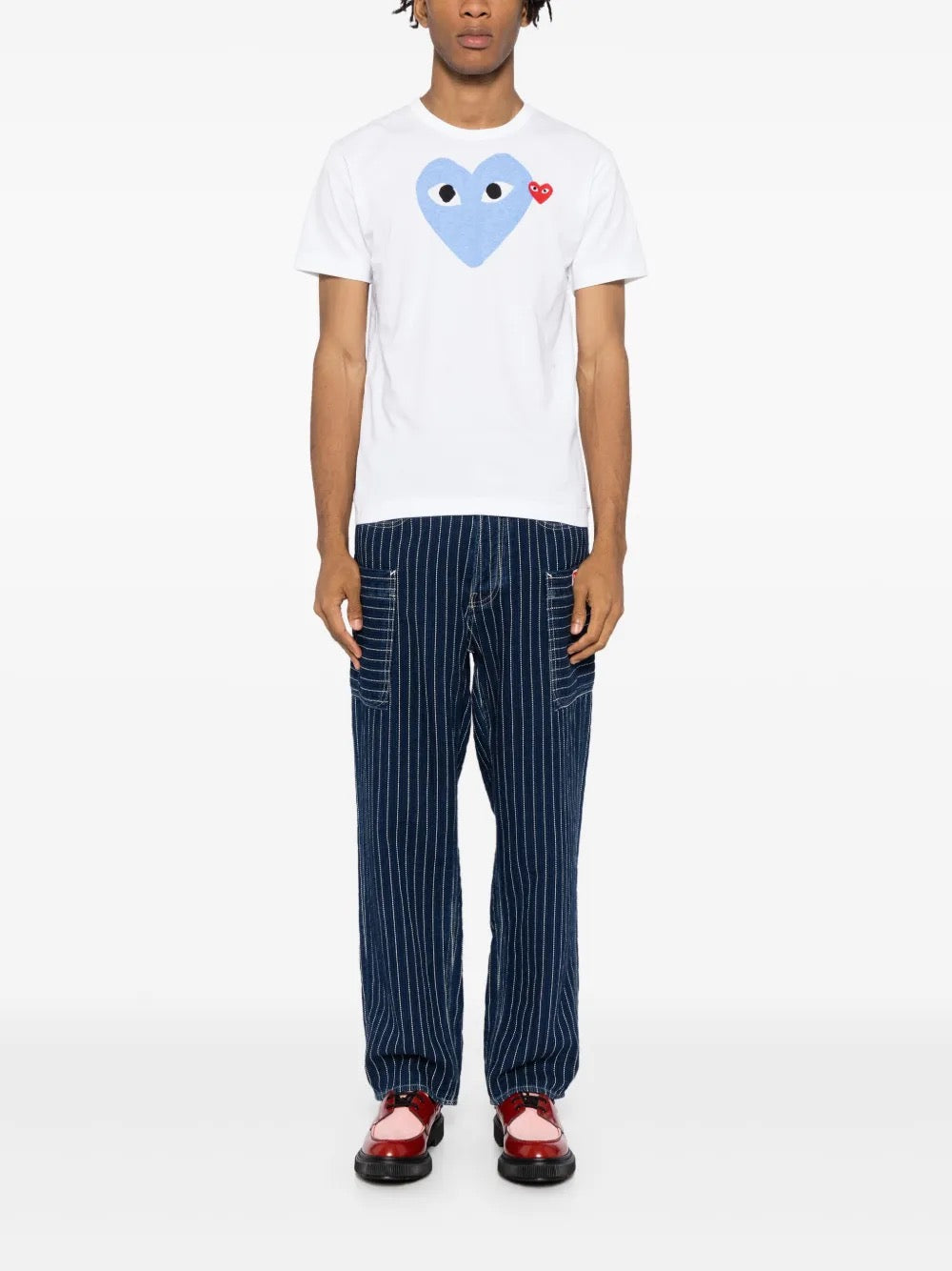 Unisex Short Sleeve Tee Big Blue Heart in White from Comme des Garçons Play