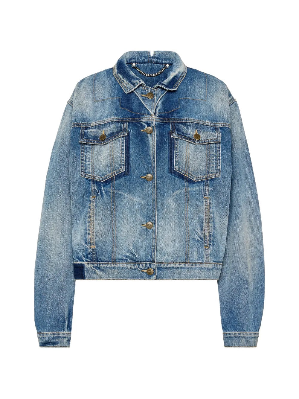 Maison Margiela Foldable Collar Denim Jacket in Blue Denim Vintage front view
