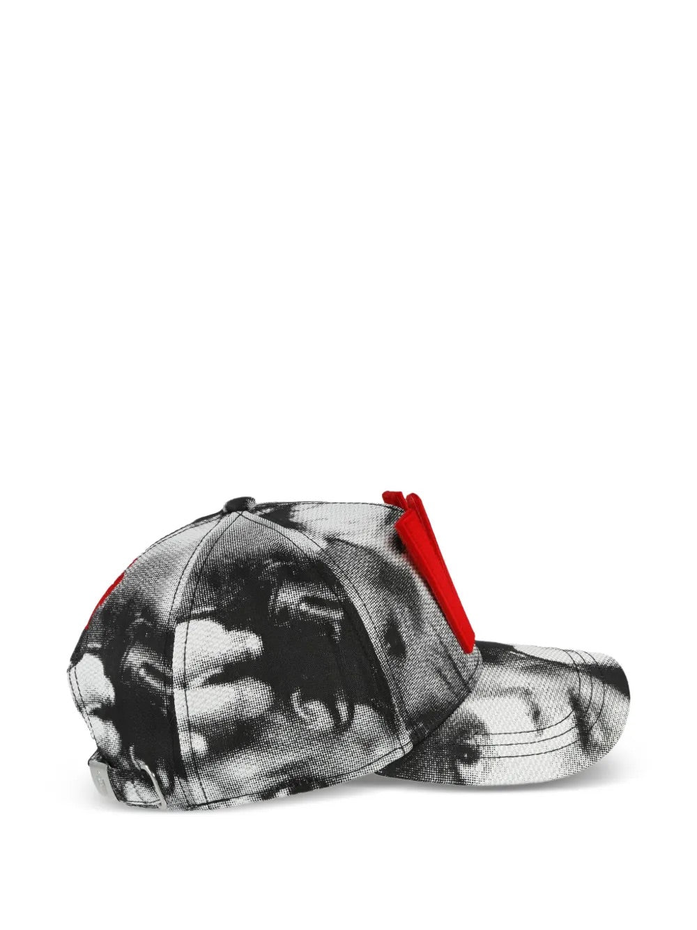 Walter Van Beirendonck Glitch Cap in Comb. I Sample - back view showing adjustable strap and black and white face print