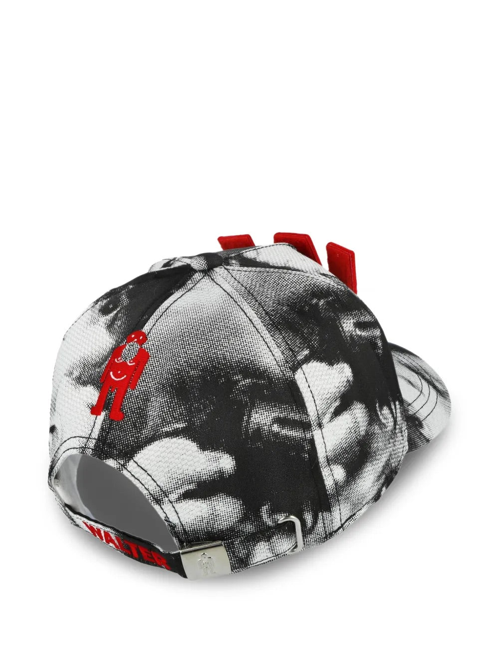 Walter Van Beirendonck Glitch Cap in Comb. I Sample - top view showing black and white face print across six-panel construction