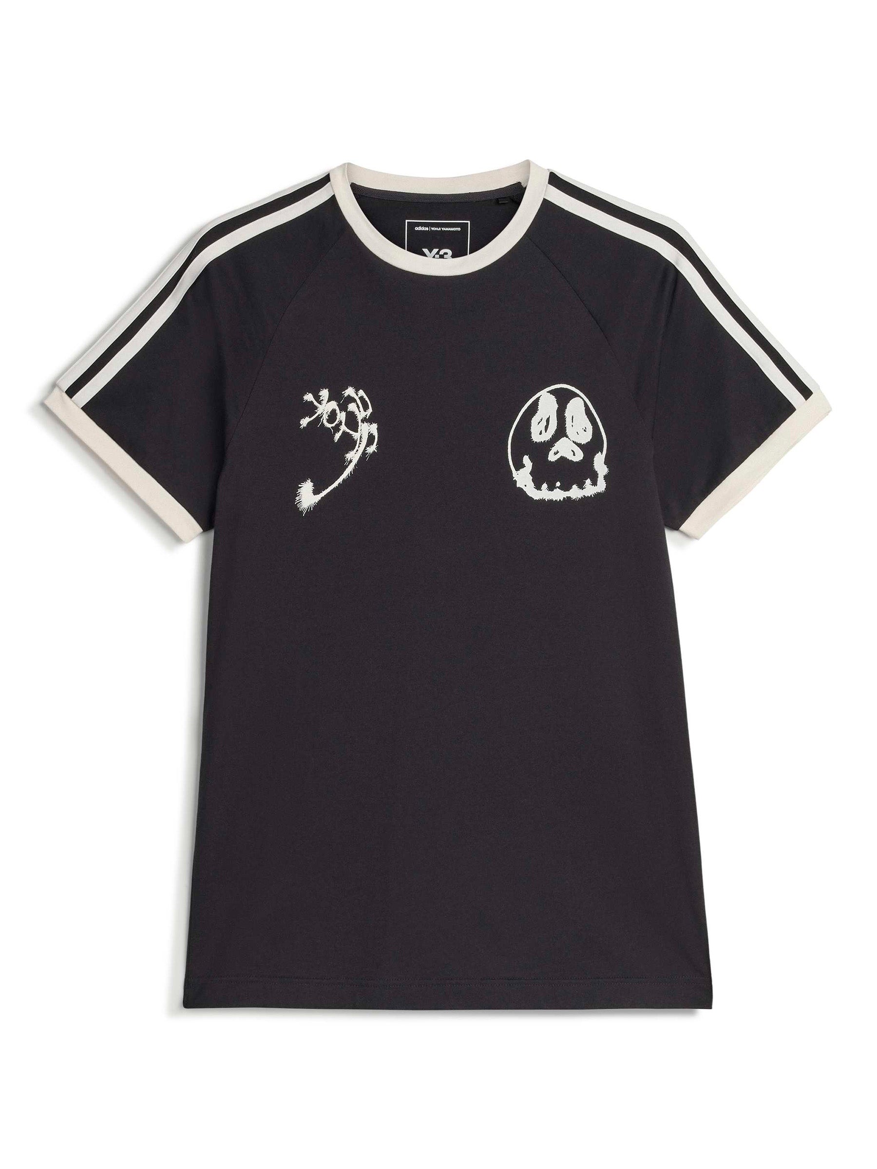 Y-3 Graphic Cali Short Sleeve Tee in Black with contrasting graphic prints on the front.