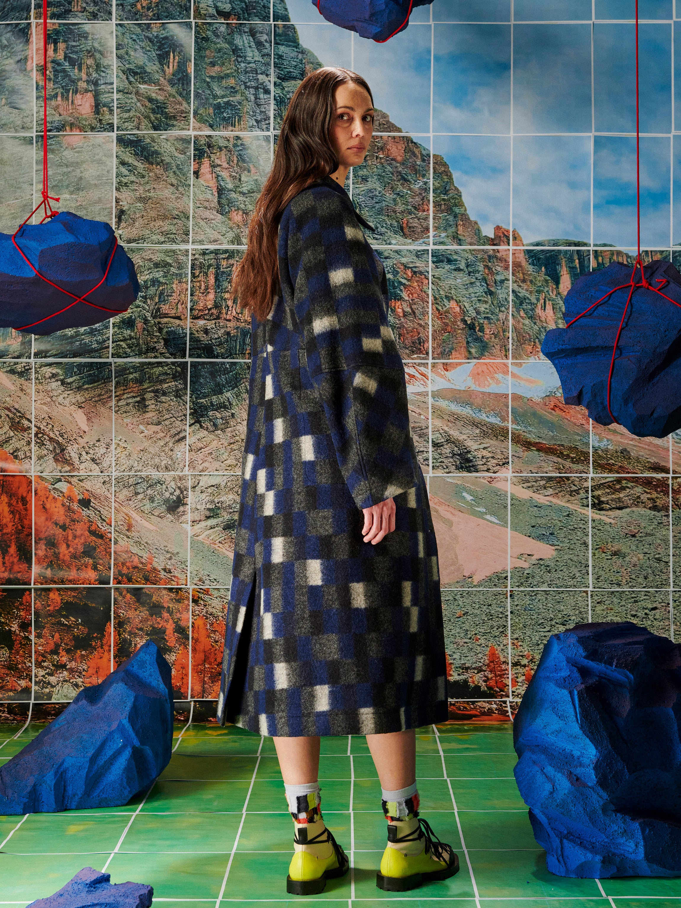 Banana Coat - Brushed Black Squares-[-Henrik Vibskov-5