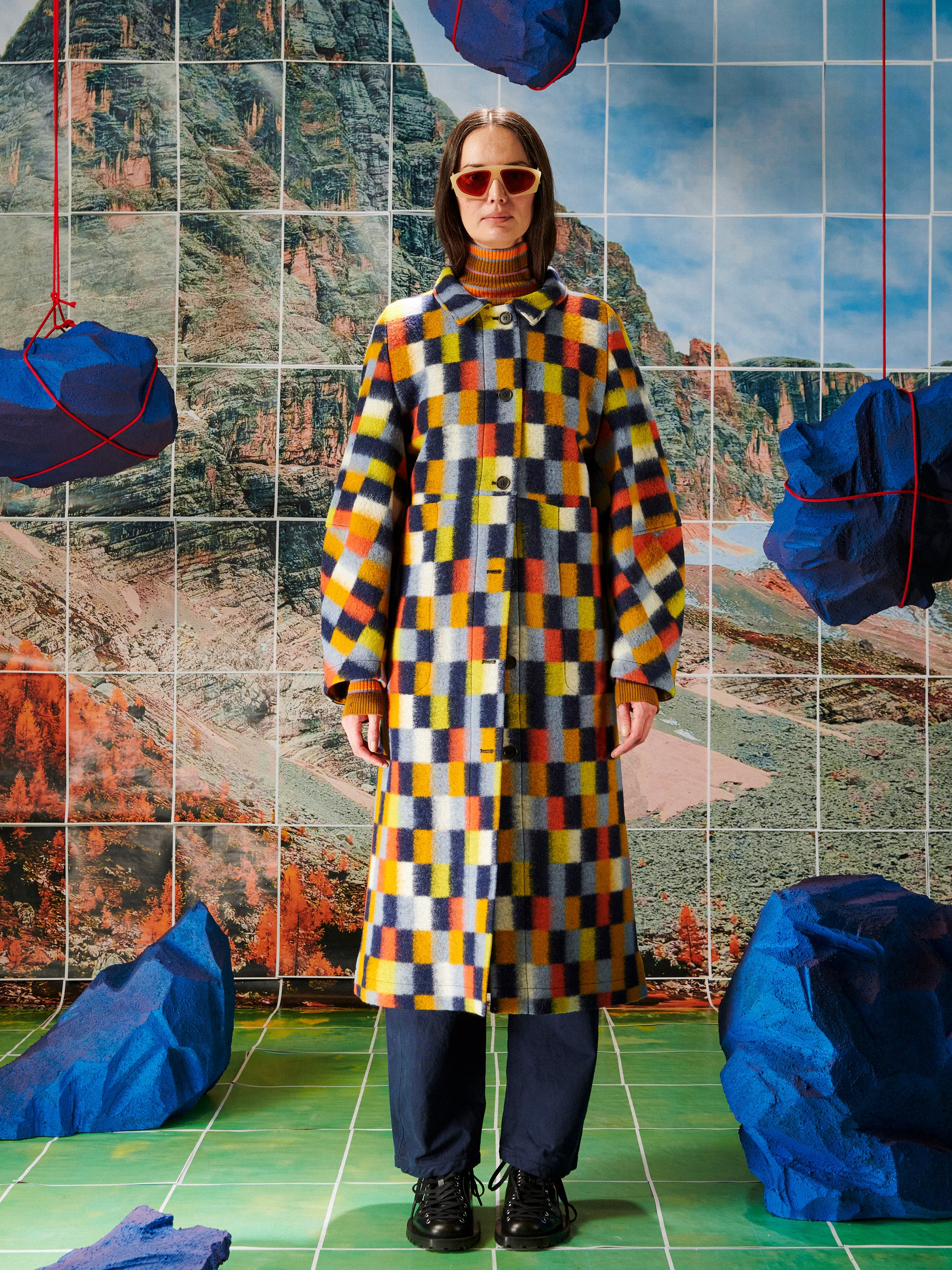 Banana Coat - Brushed Squares-[-Henrik Vibskov-4