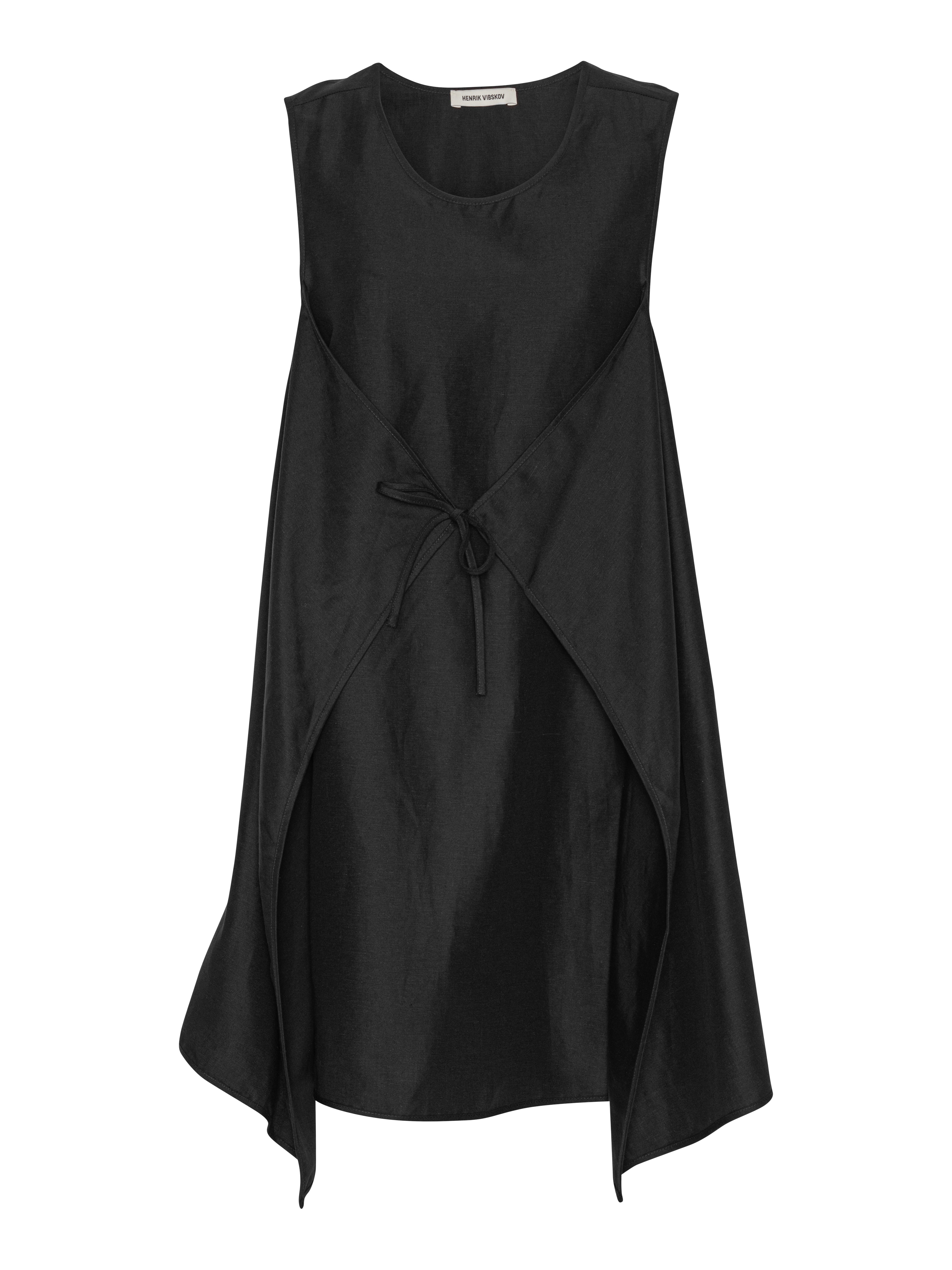 Henrik Vibskov Beetle Dress in black, sleeveless round-neck silhouette with adjustable tie detail, front view from Spring/Summer 2026 collection.