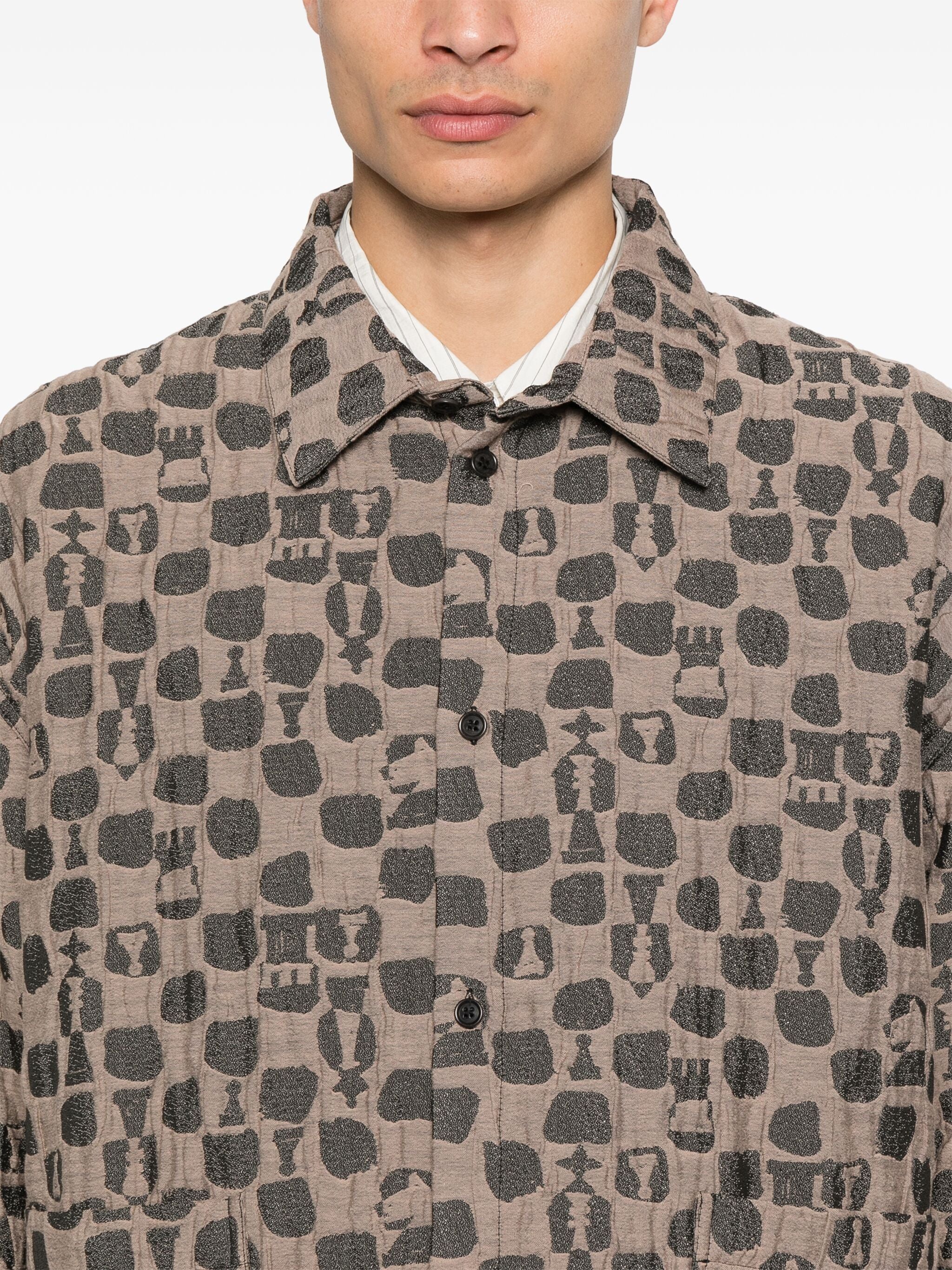 Henrik Vibskov Big shirt in brown black chess print - model