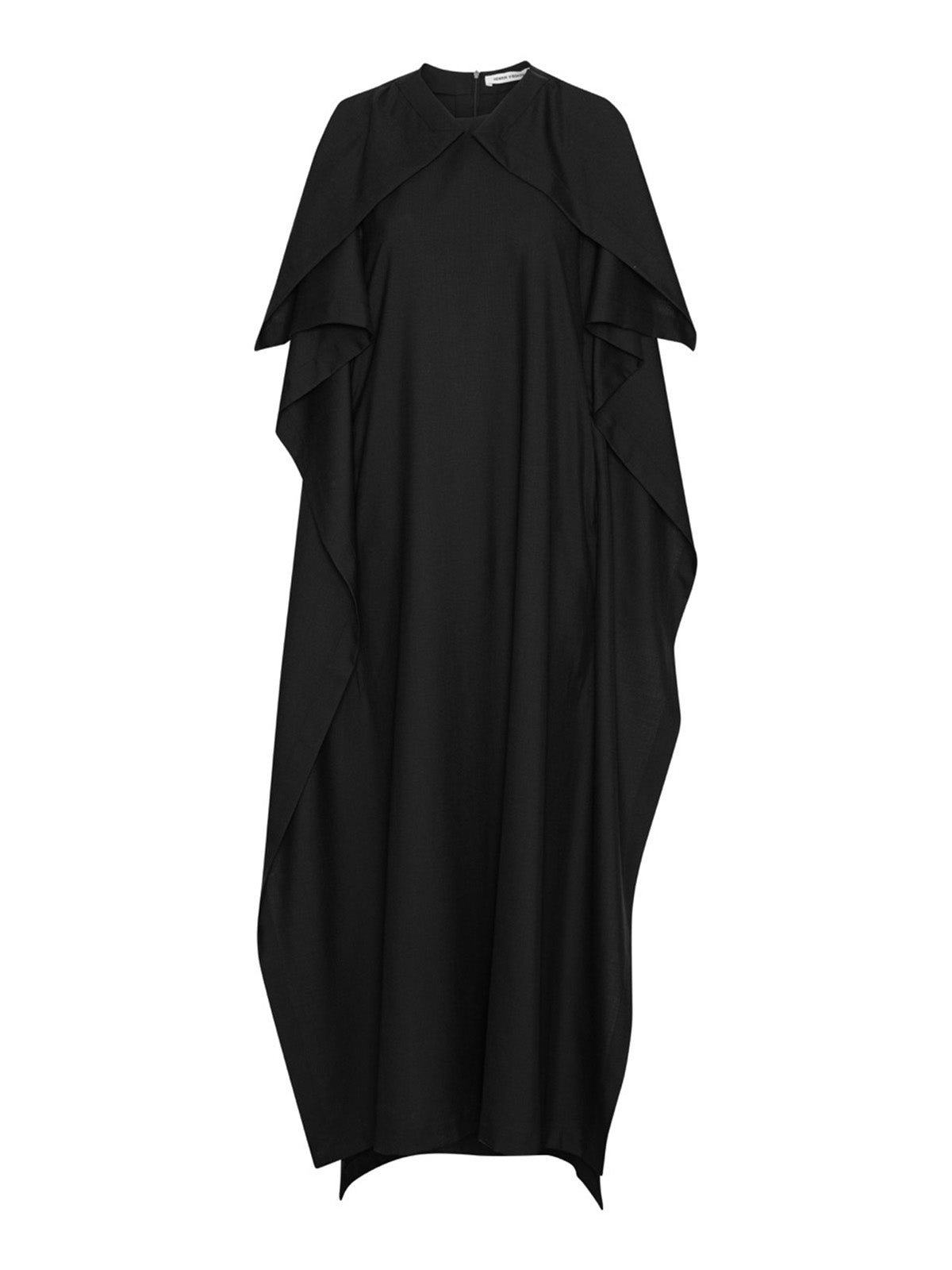 Henrik Vibskov Blanket Dress in black, draped cape detail at the shoulder, front flat lay