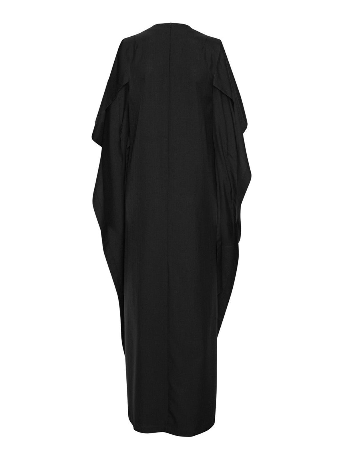 Henrik Vibskov Blanket Dress in black, asymmetric pointed hem, back flat lay
