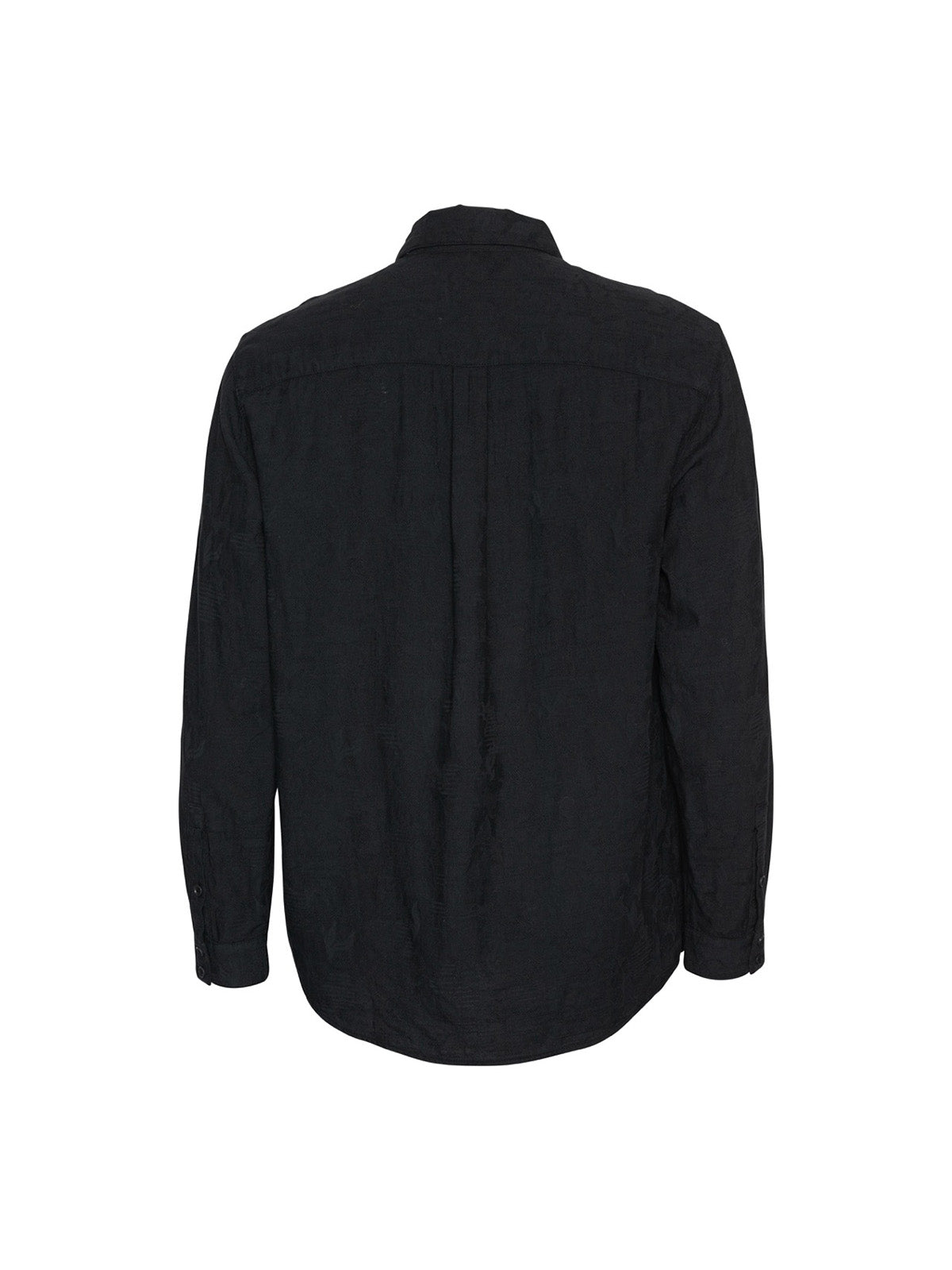Henrik Vibskov Block Shirt Black, flat lay back, showing yoke and box pleat construction