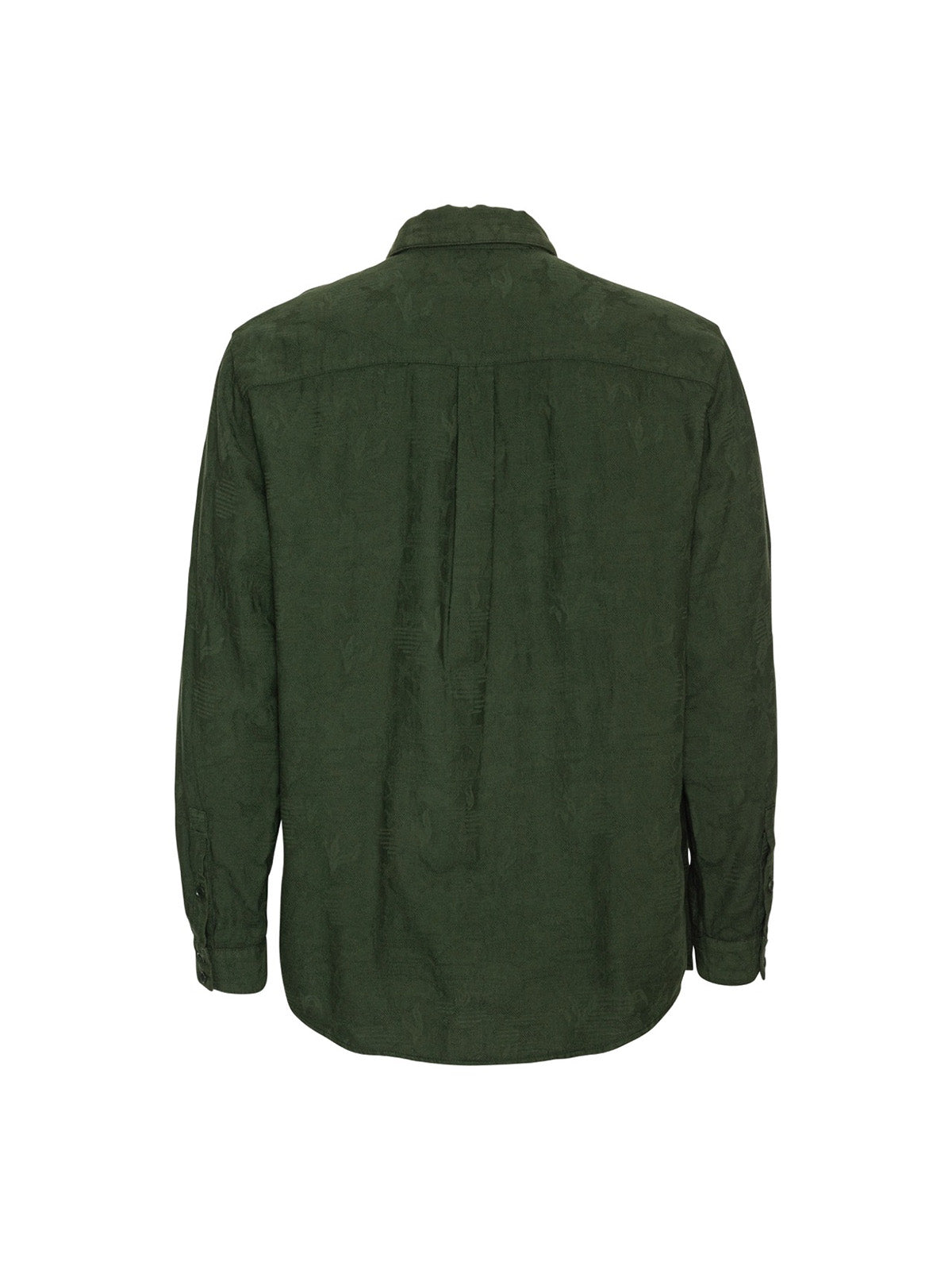 Henrik Vibskov Block Shirt Bottle Green, flat lay back, showing yoke and box pleat construction