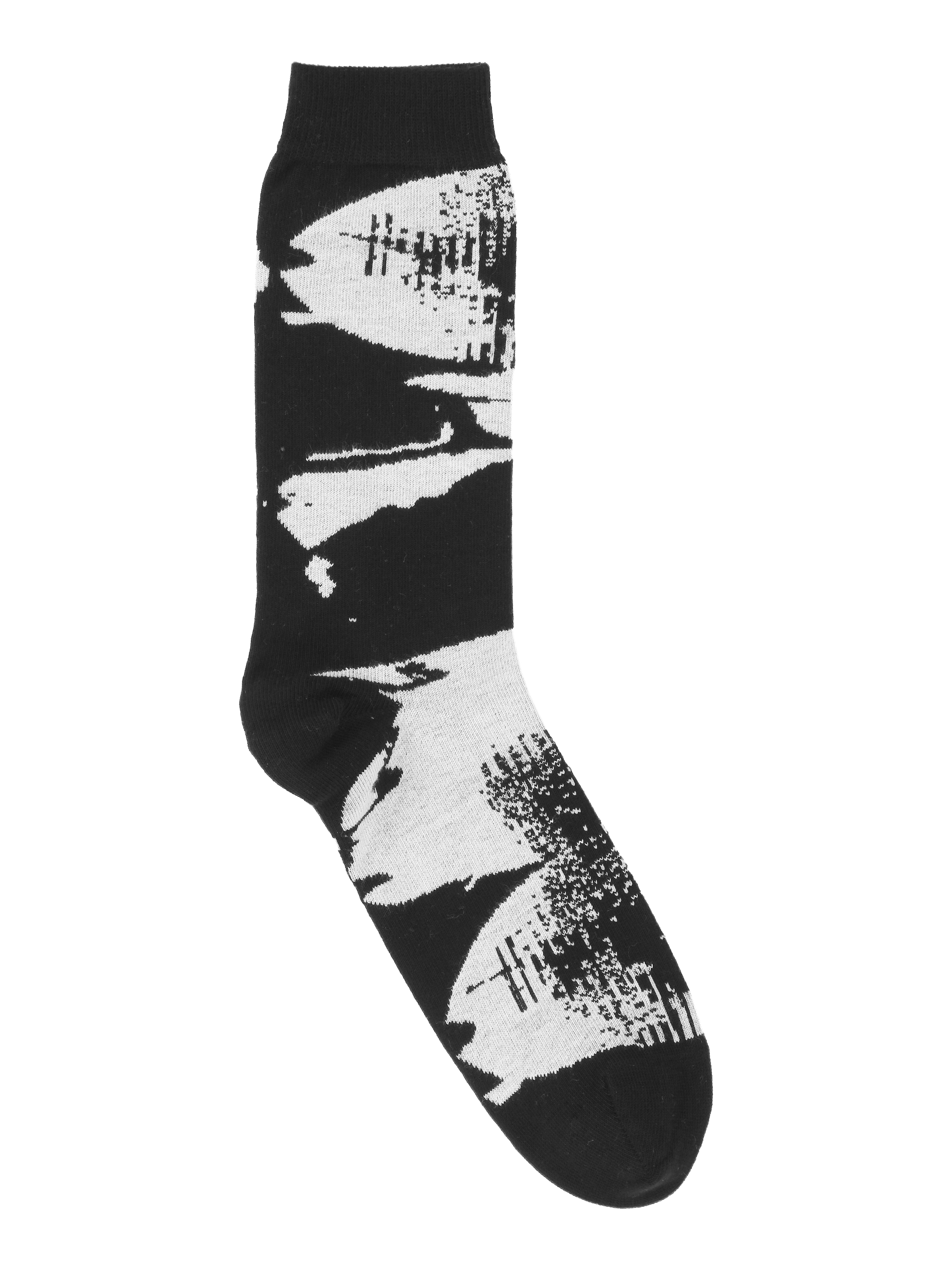 Packshot of the Bubble Wrap Socks in Black Bubble from Henrik Vibskov Spring/Summer 2026 Studio Collection, showing the black and white patterned socks.
