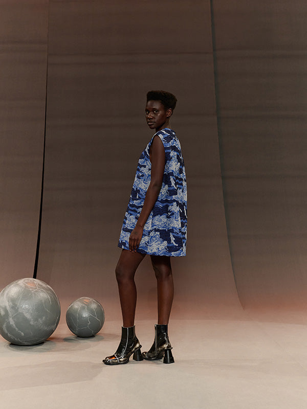 Dart Sleeveless Dress in Fishes Blue from Henrik Vibskov