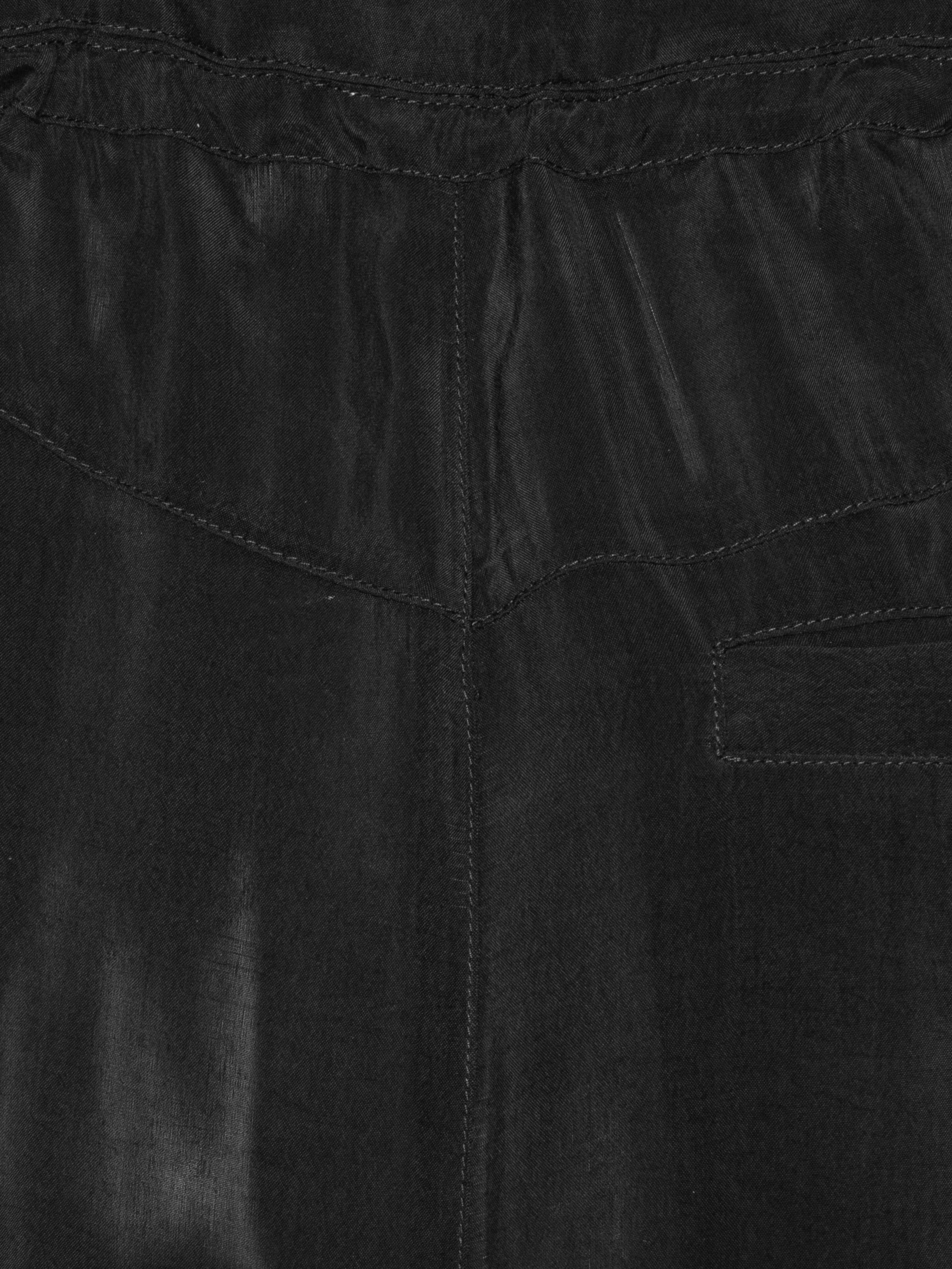 Close-up of the Drawstring Pants in Black, highlighting the smooth black fabric, elastic waistband, and drawstring detail.