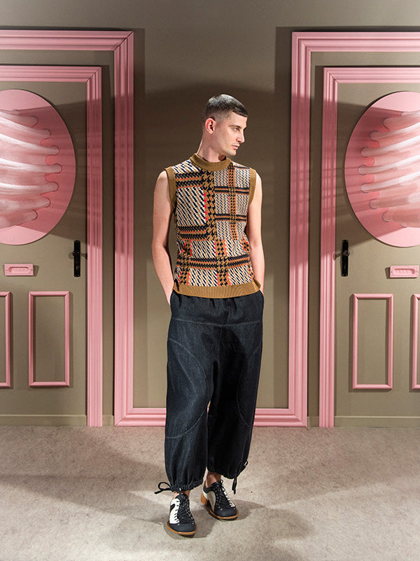 Henrik Vibskov - Dusk knitted vest in orange mixed checks - 2