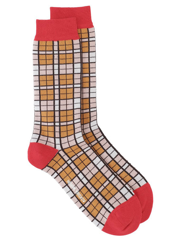 Henrik Vibskov - Find socks homme in orange shade red checks - 1