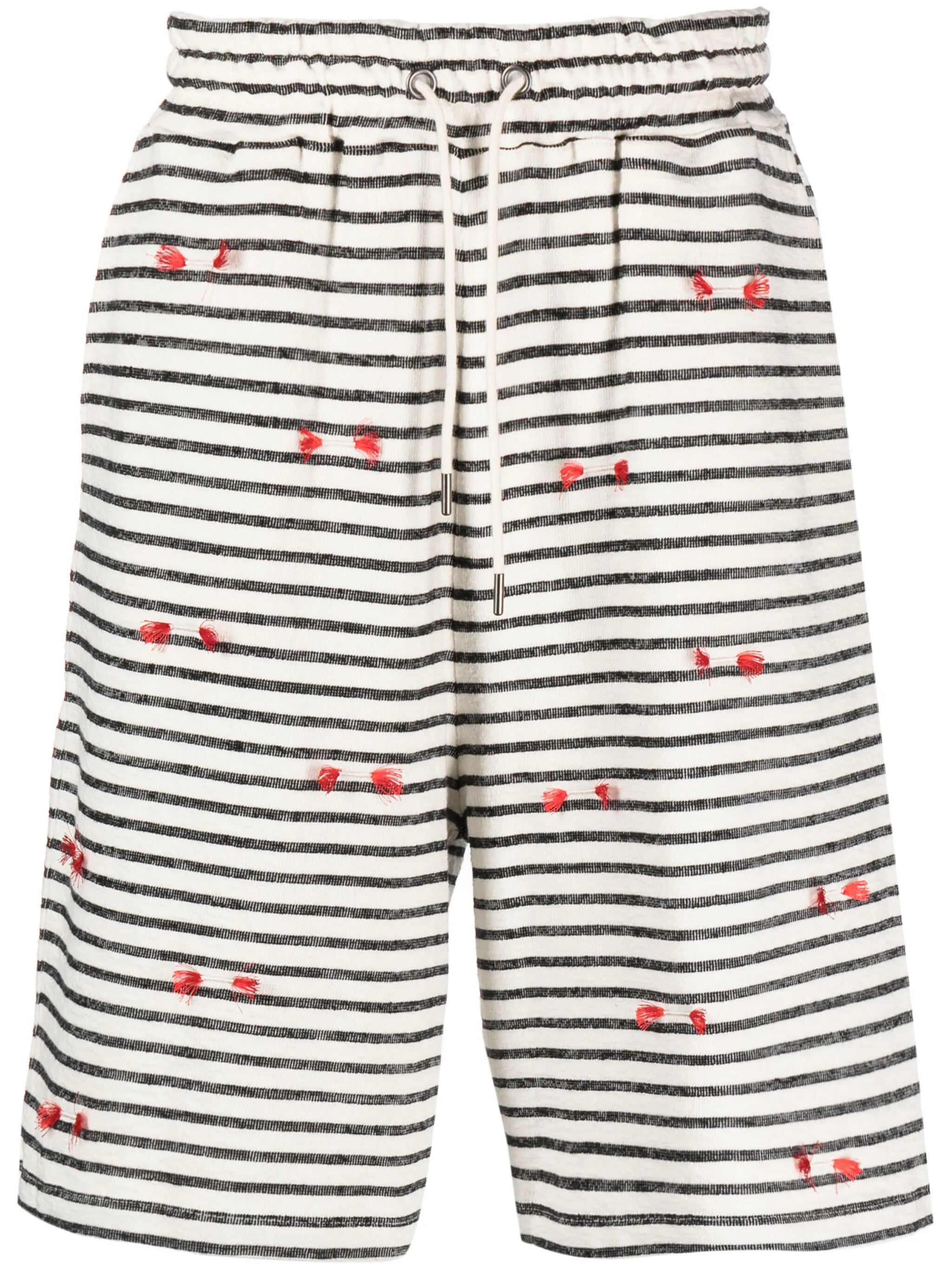 Henrik Vibskov shorts - Fringy Sweat Shorts black white stripes