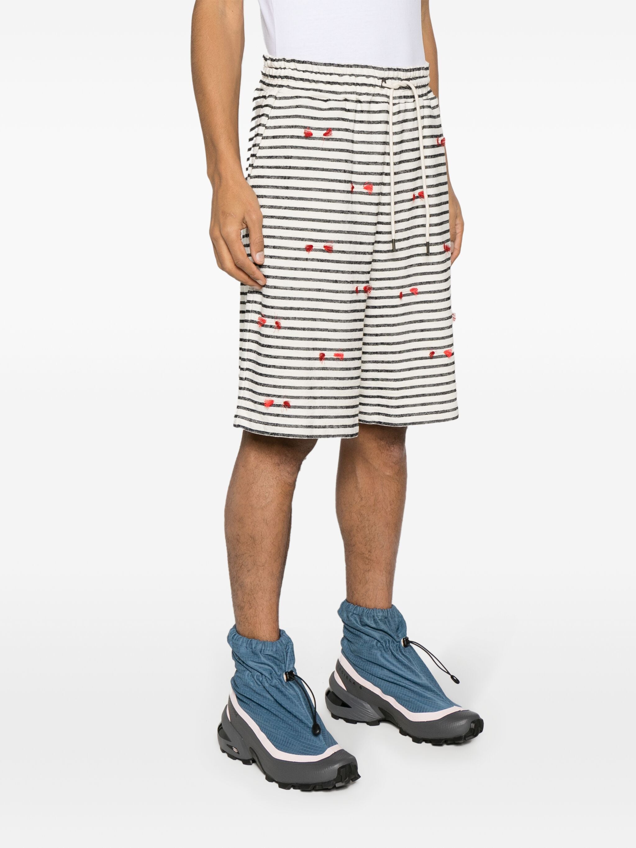 Henrik Vibskov shorts - Fringy Sweat Shorts black white stripes