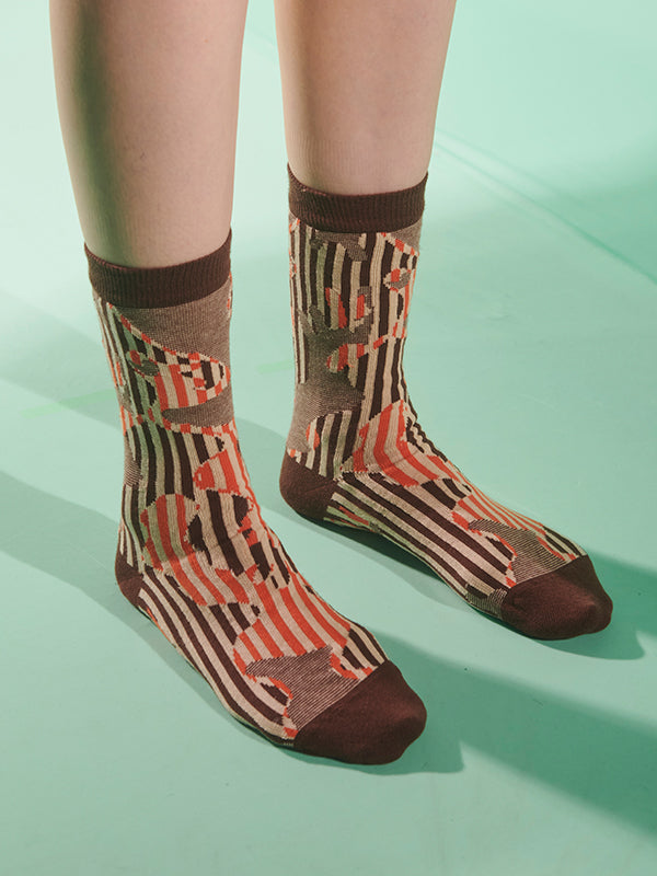 Henrik Vibskov - Handsome Hands Socks Femme in Brown Orange Handsome Grid