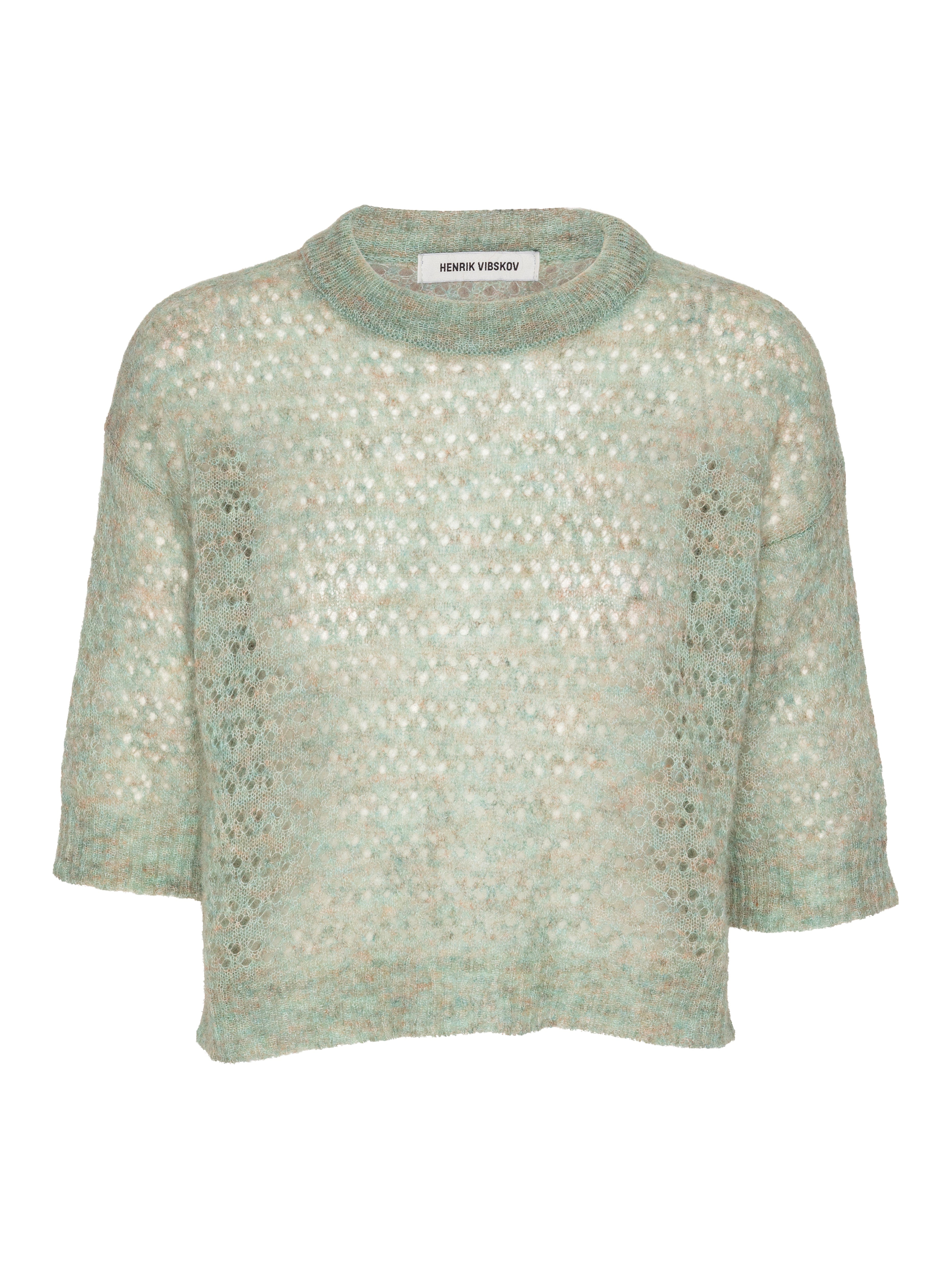 Hug Knit Tee in Multi Hug mint cropped knit tee with round neck and collar detail, front view – Henrik Vibskov Spring/Summer 2026 Key Collection