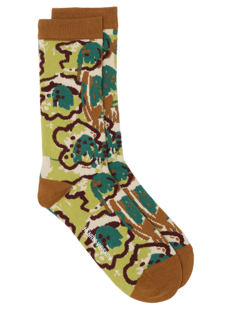 Playground Flowers Socks Femme in Brown Green Spraycan from Henrik Vibskov