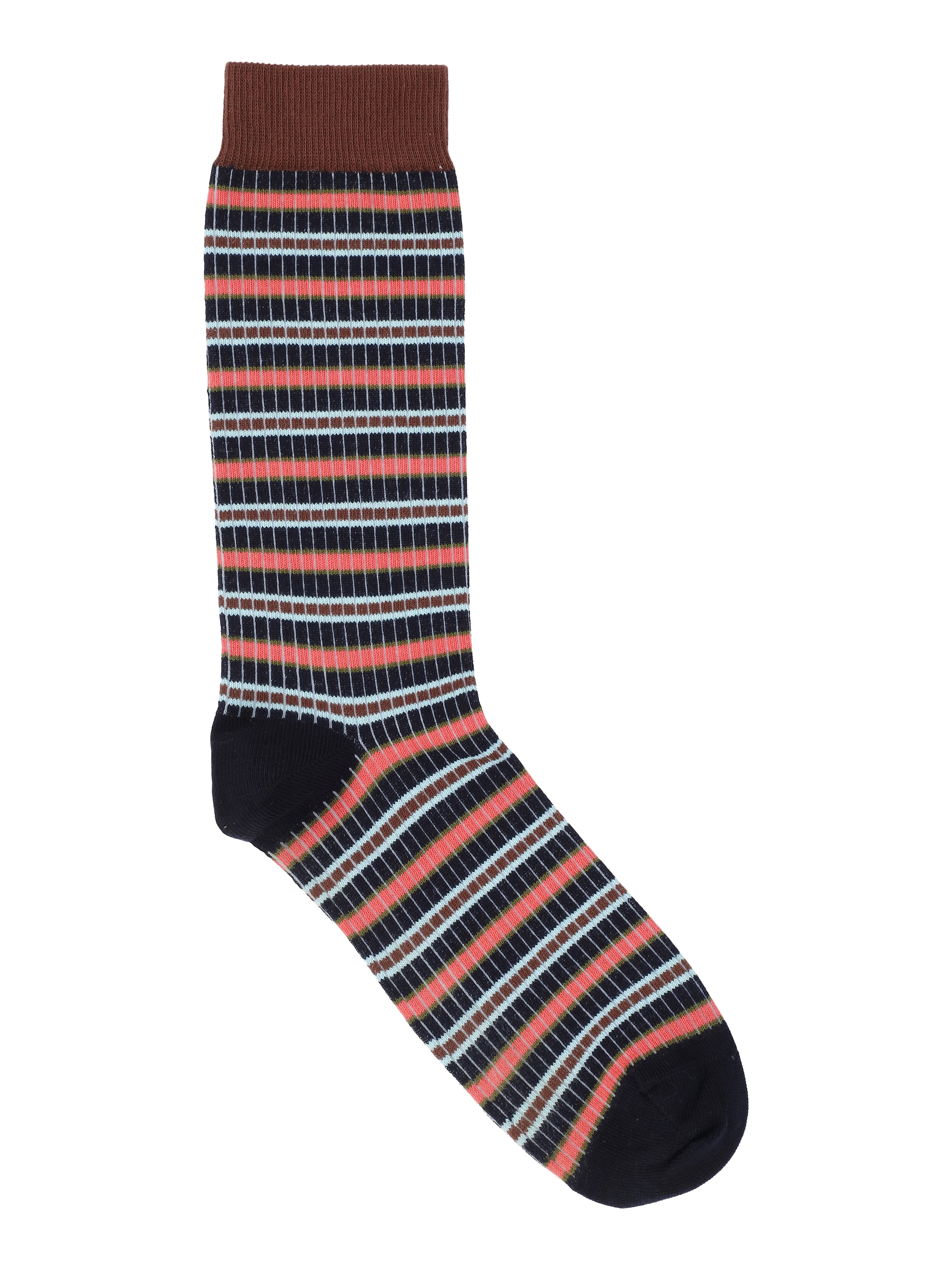 Packshot of the Safety Socks Homme in Navy Safety from Henrik Vibskov Spring/Summer 2026 Studio Collection, showing the navy striped socks.