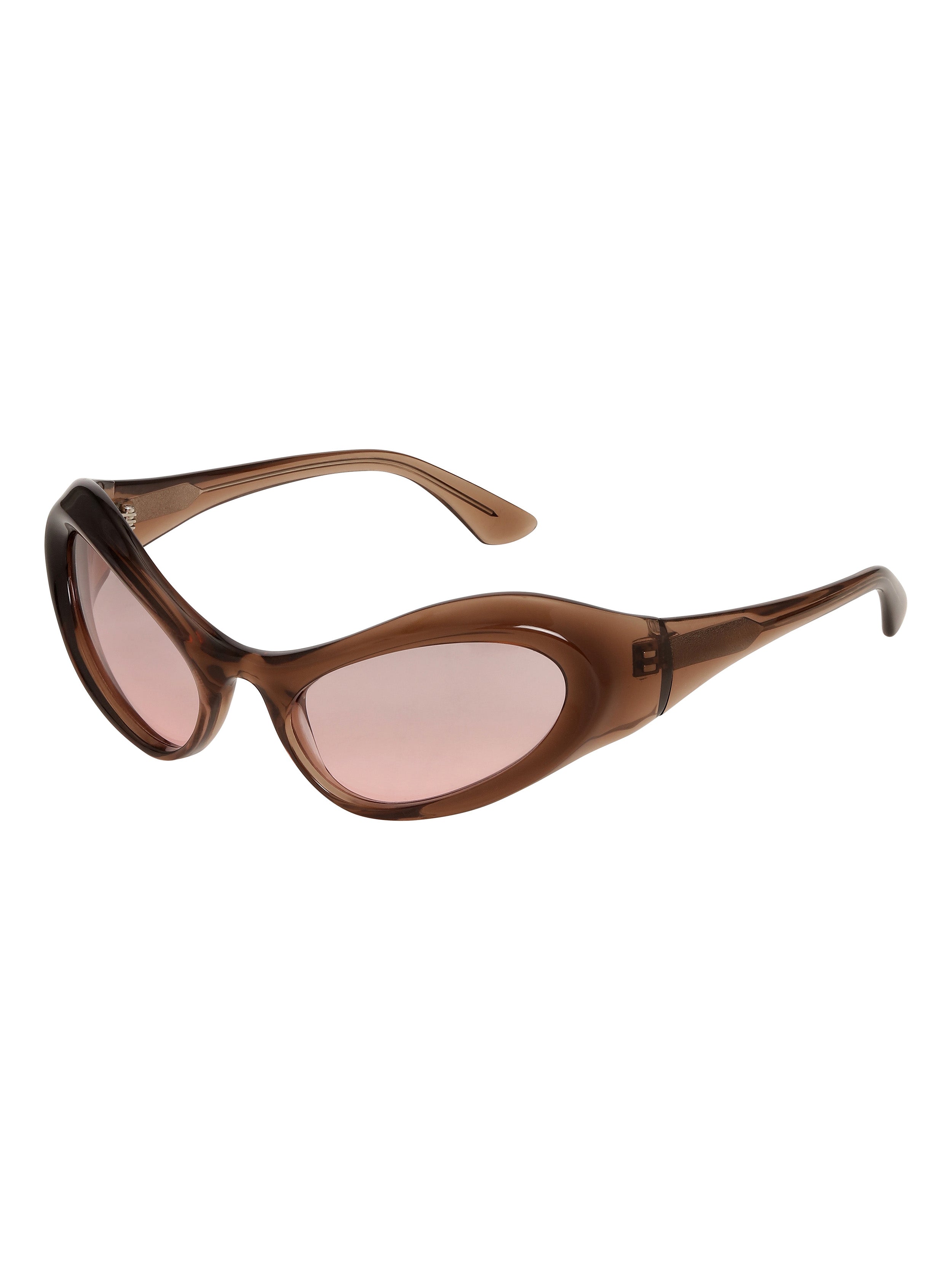 Front view of Scott sunglasses with a brown frame and brown tinted lenses in a sporty wraparound style.