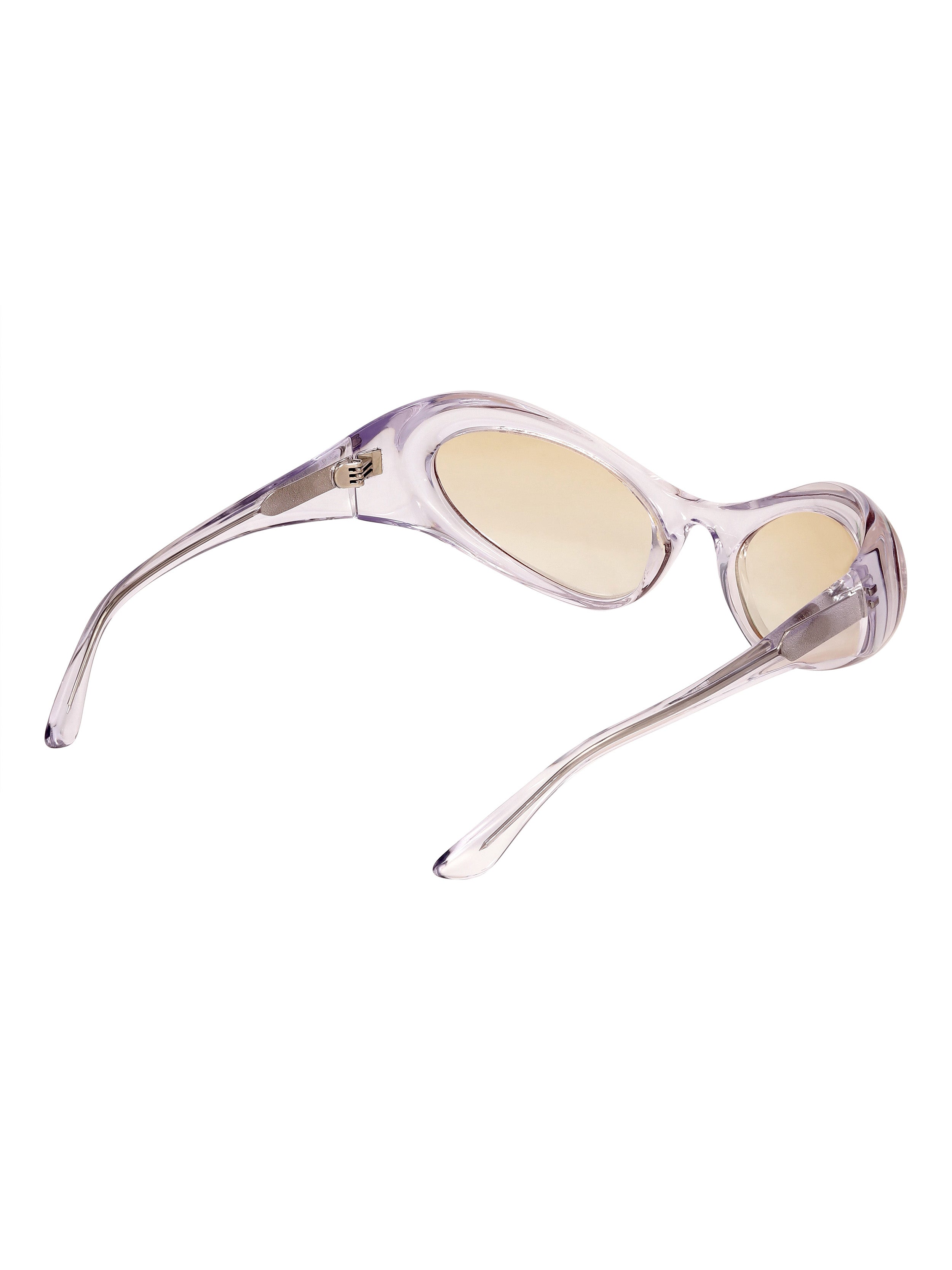 Side view of Scott sunglasses showing the clear frame and streamlined sport-style arms.