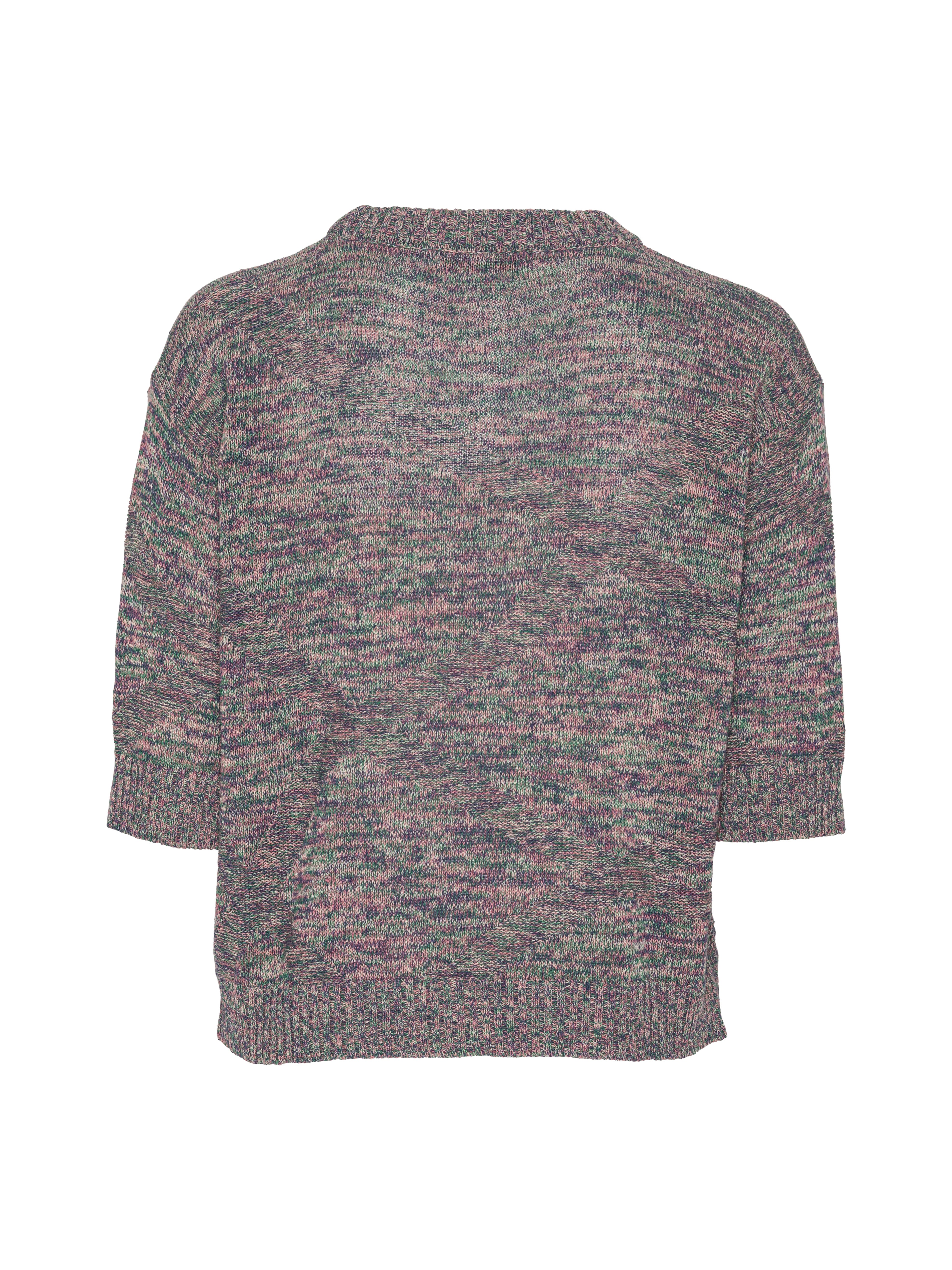 Silk Net Blouse in Multi Papavero mix colour patterned cropped boxy knit with ribbed hems and elbow length sleeves, back view – Henrik Vibskov Spring/Summer 2026 Key Collection