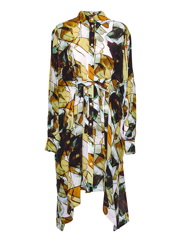 Square Silk Dress in Beige Analogue Gloves from Henrik Vibskov
