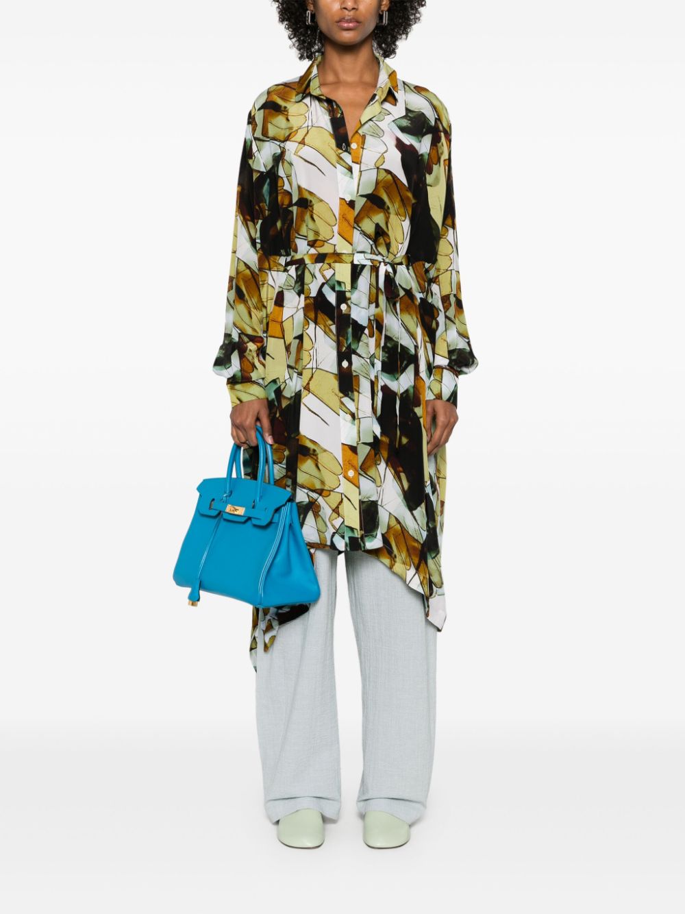 Square Silk Dress in Beige Analogue Gloves from Henrik Vibskov