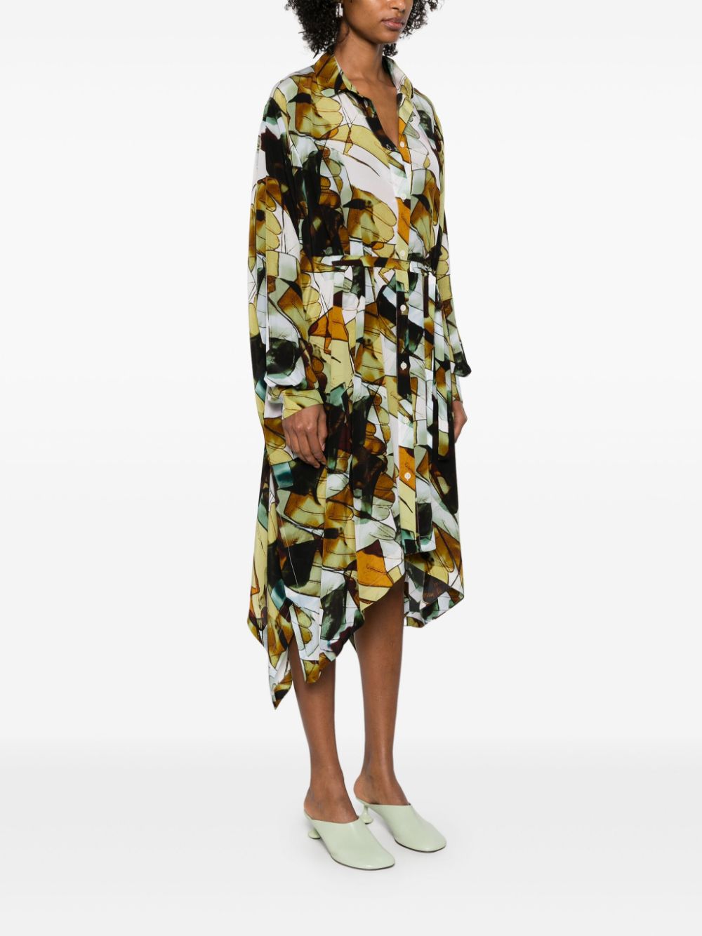Square Silk Dress in Beige Analogue Gloves from Henrik Vibskov