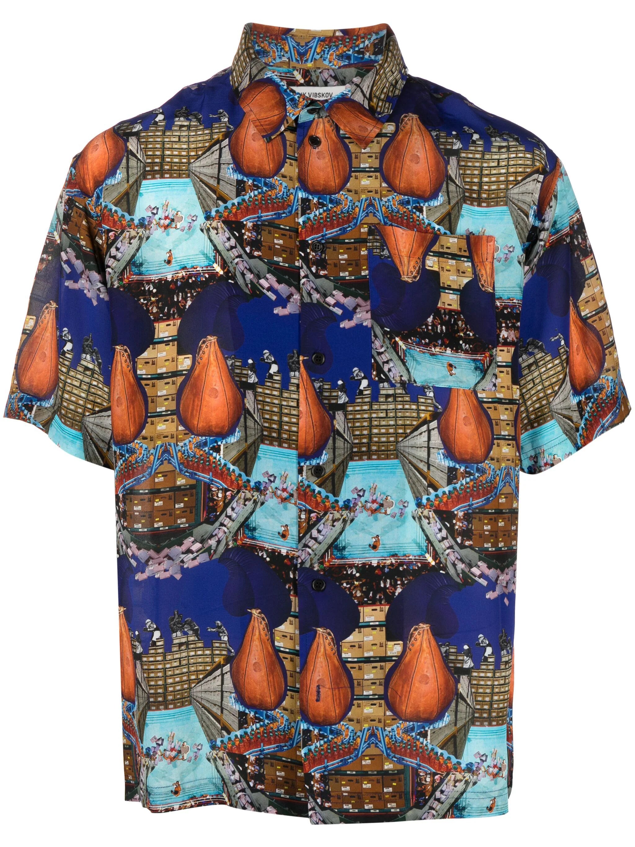 Henrik Vibskov shirt - Transfered Shirt boxing navy collage