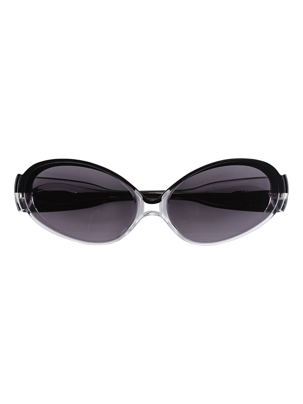 Sunglasses with black lenses and transparent frame on a white background