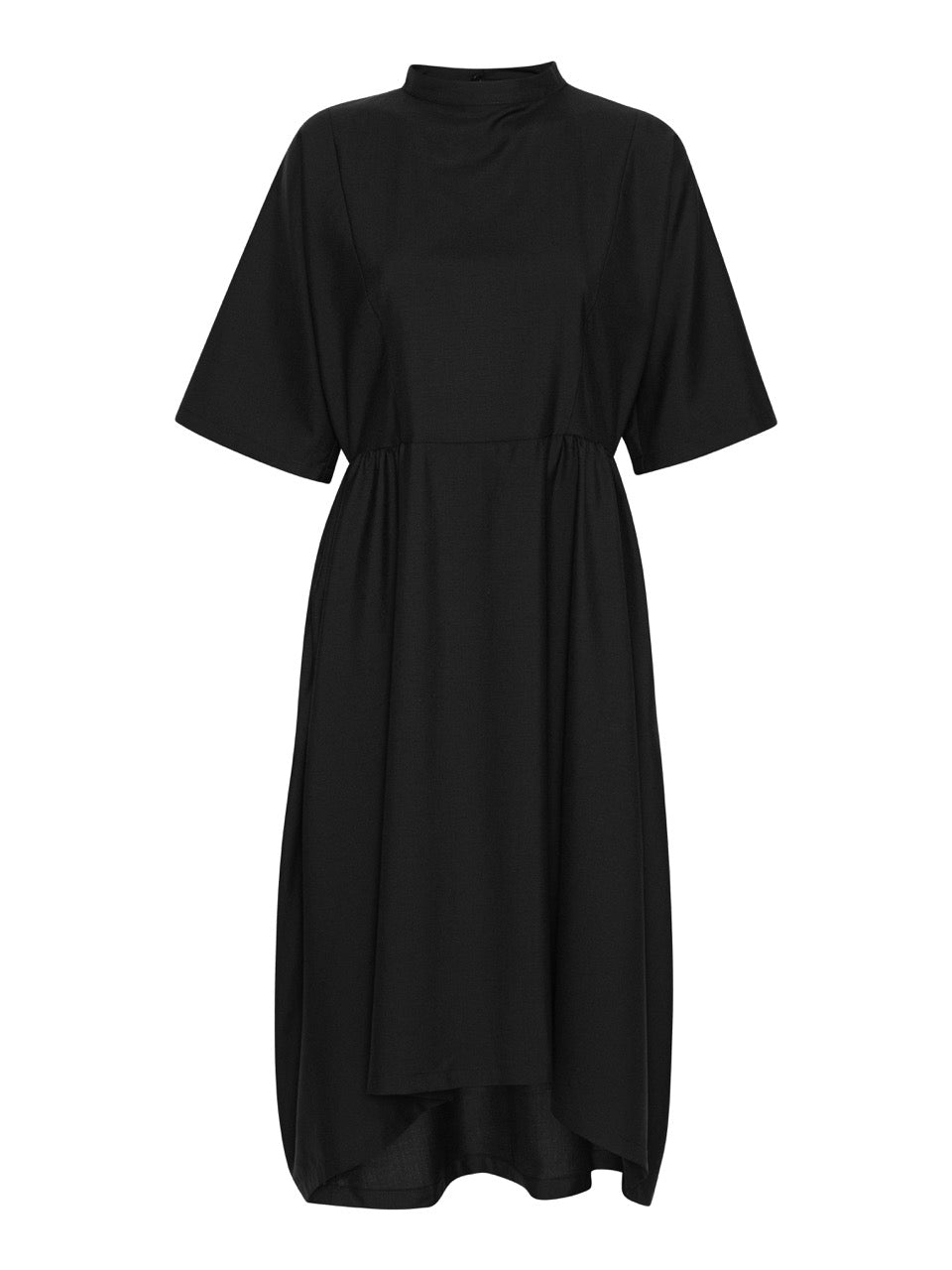 Henrik Vibskov Very Turtle Dress in tropical black 100% merino wool with turtleneck collar, short sleeves and voluminous silhouette
