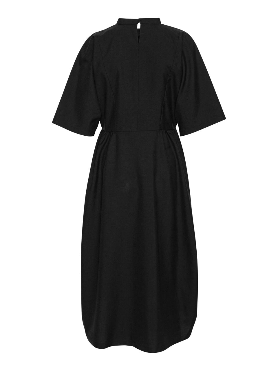 Henrik Vibskov black merino wool Very Turtle Dress with loose shape, asymmetric layered hem and short sleeves