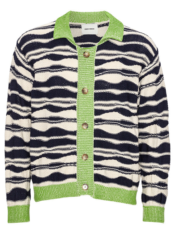 Wave Knit Cardigan in Beige Black Mountain Waves from Henrik Vibskov